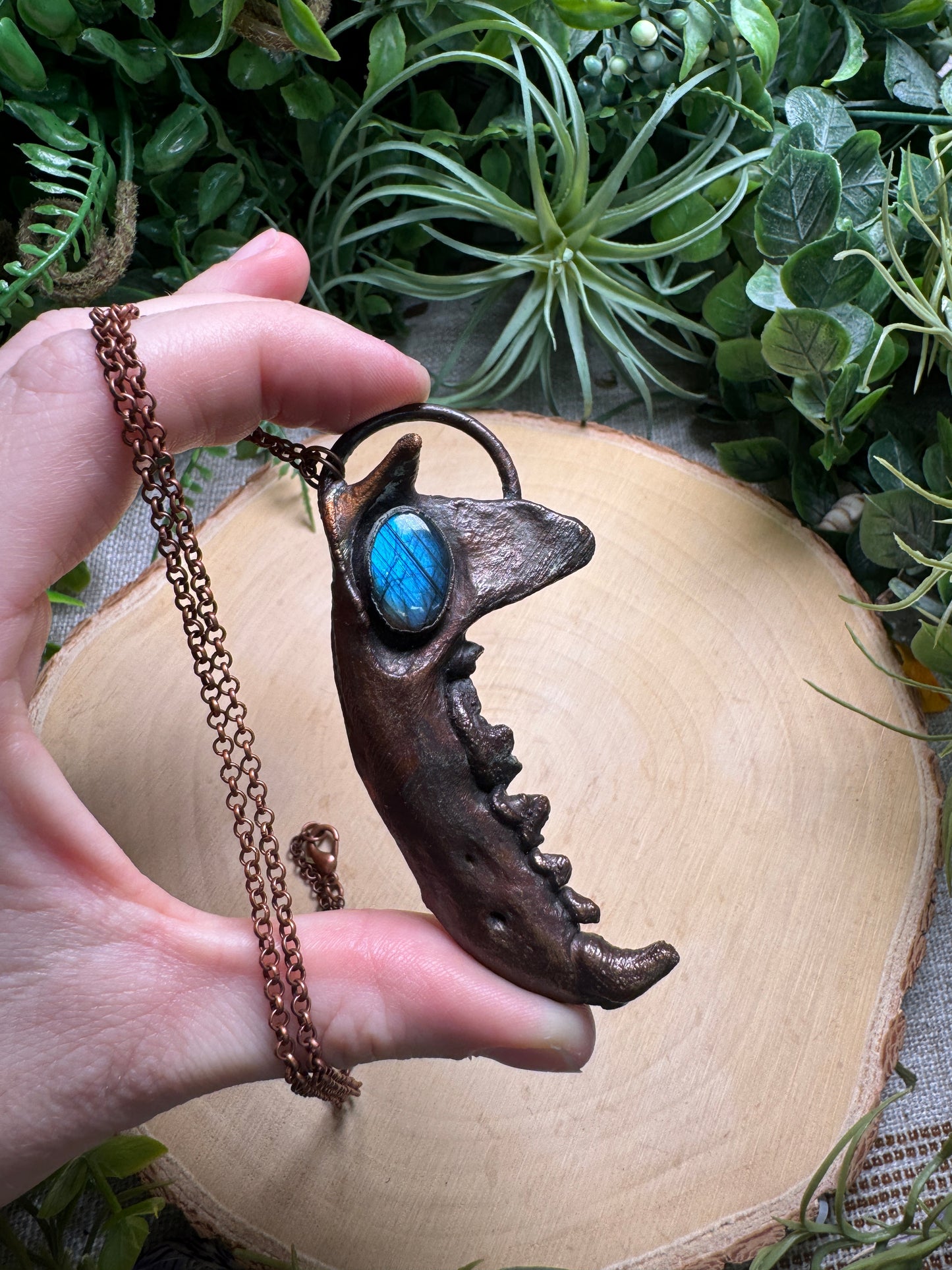 Labradorite and Otter Jawbone Necklace