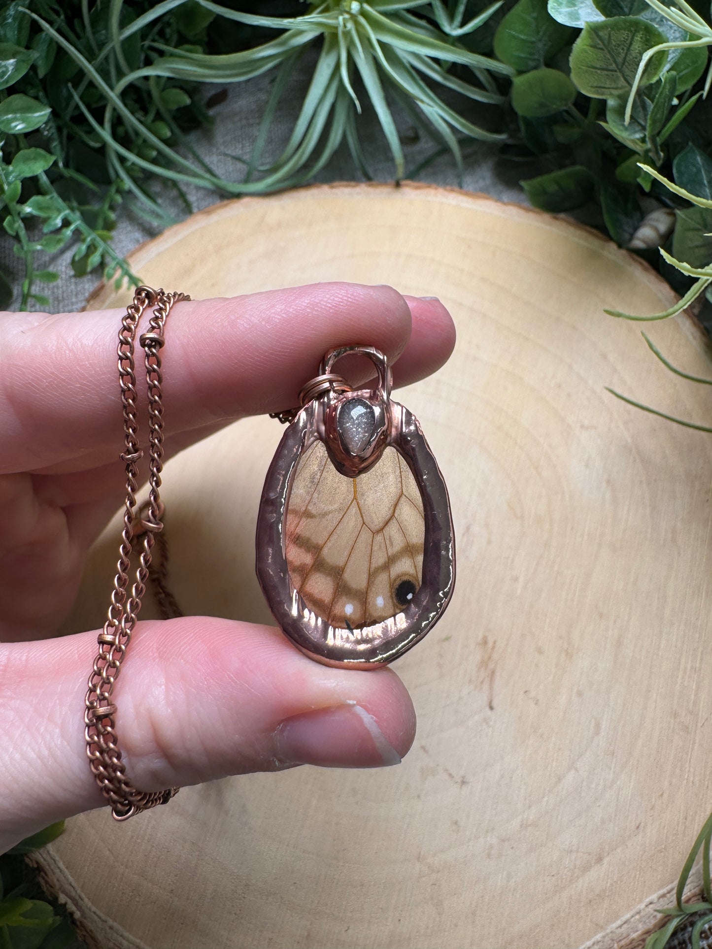 Butterfly Wing and Peach Moonstone Necklace