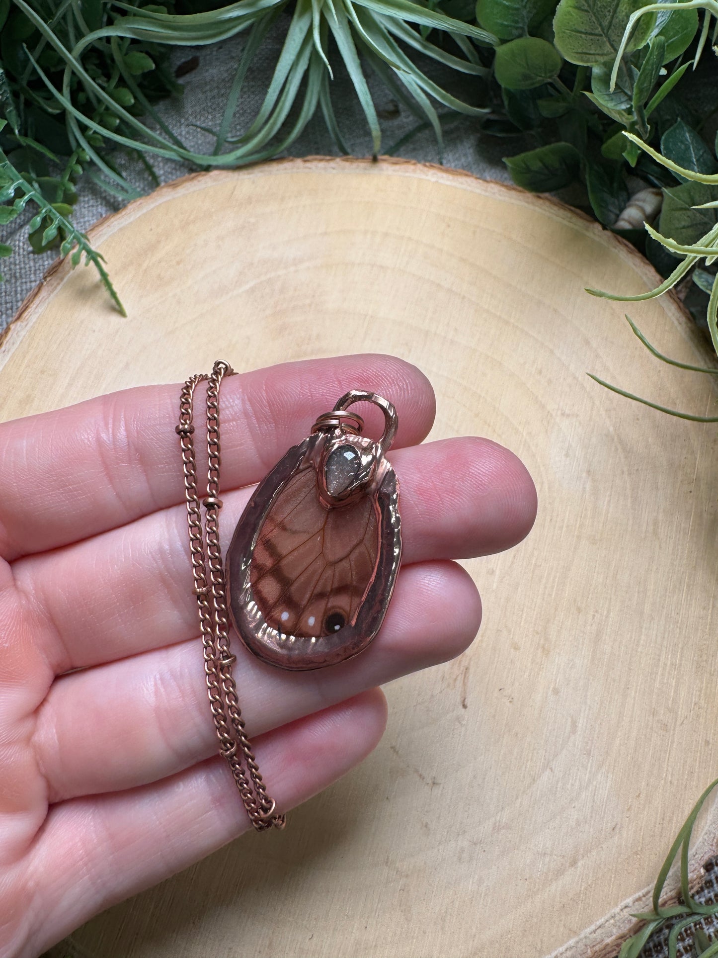 Butterfly Wing and Peach Moonstone Necklace
