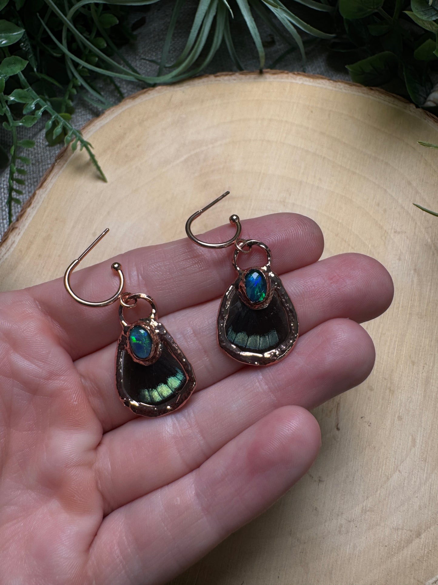 Opal and Butterfly Wing Earrings