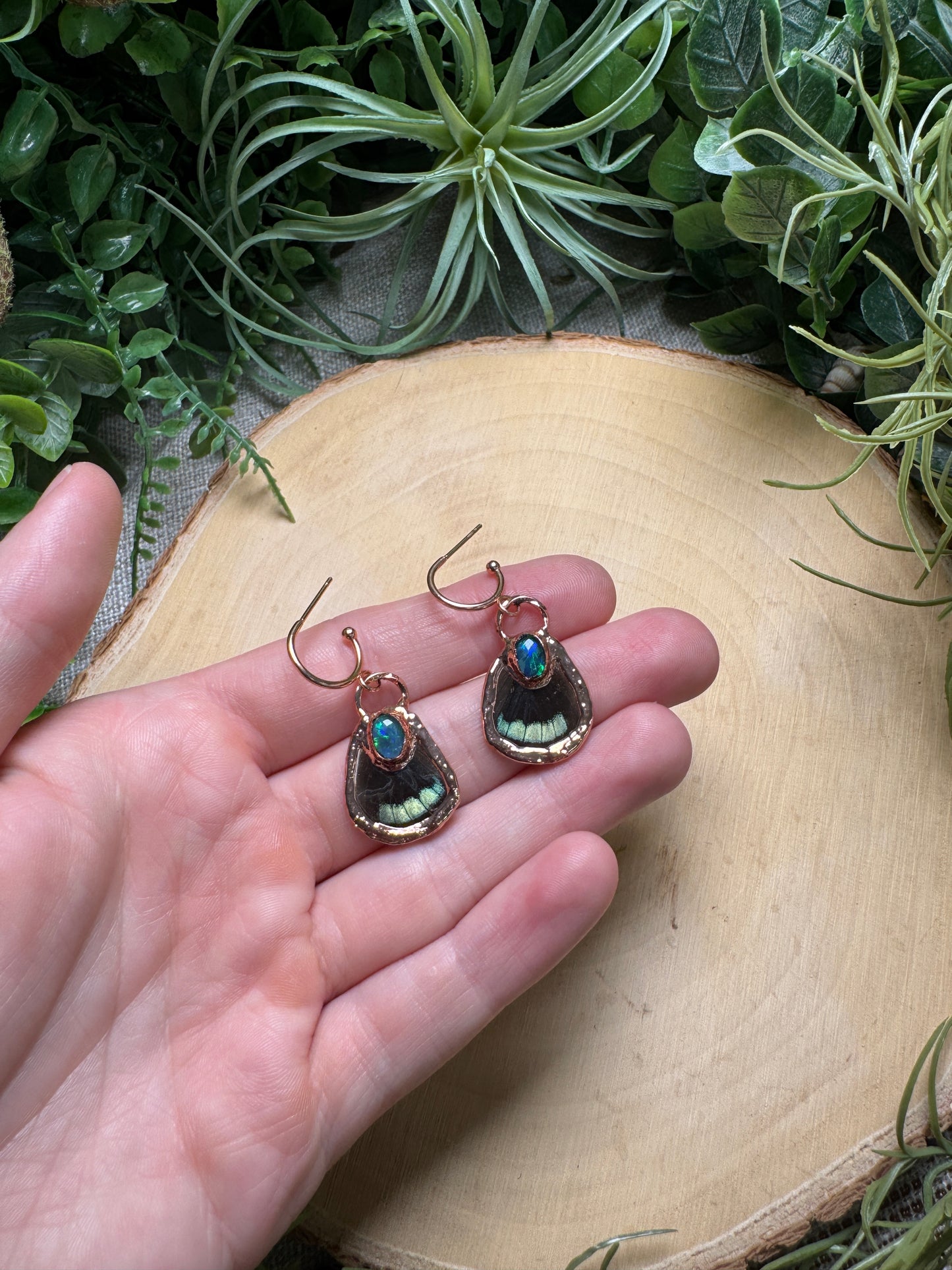 Opal and Butterfly Wing Earrings