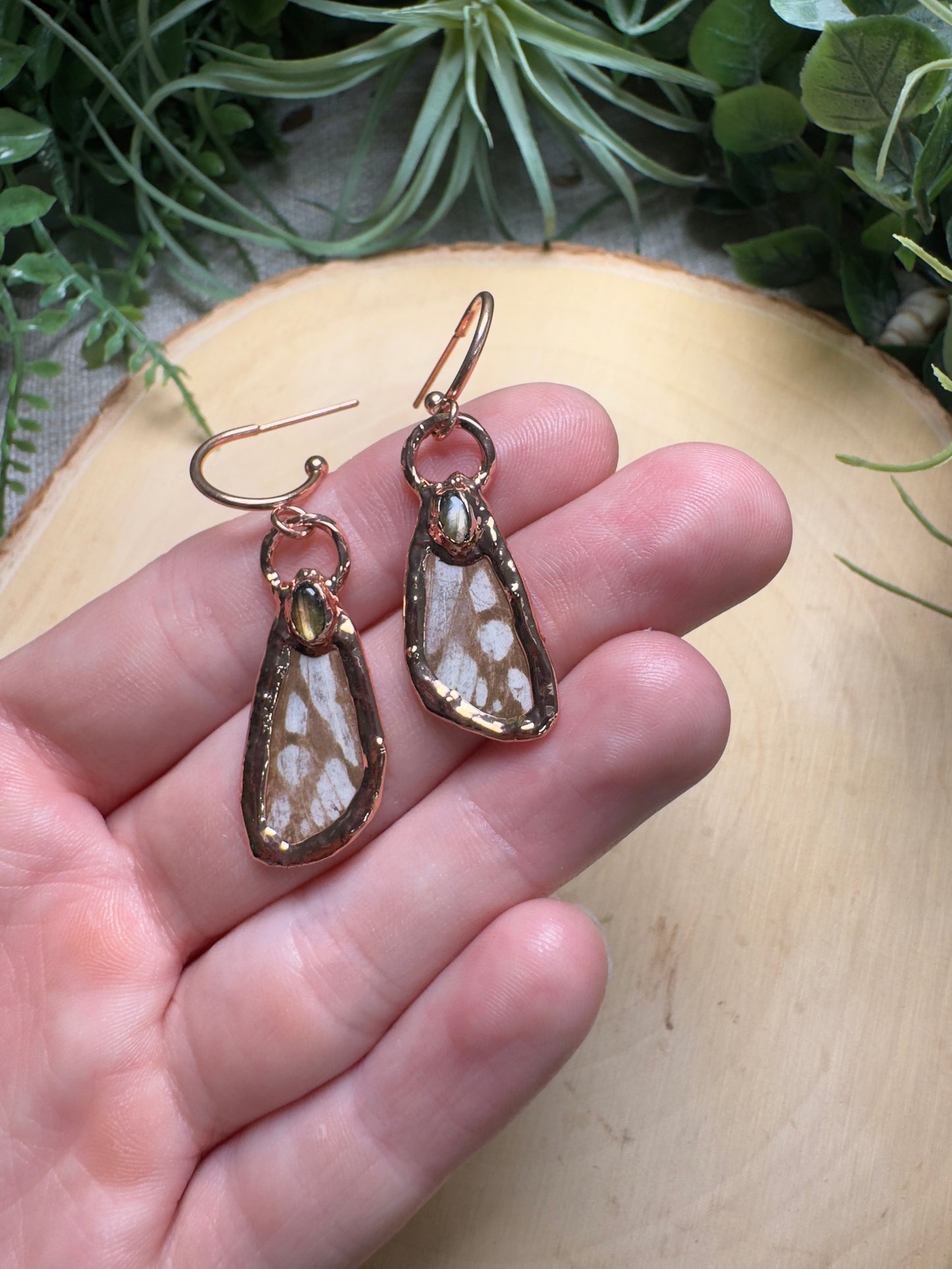 Labradorite and Moth Wing Earrings