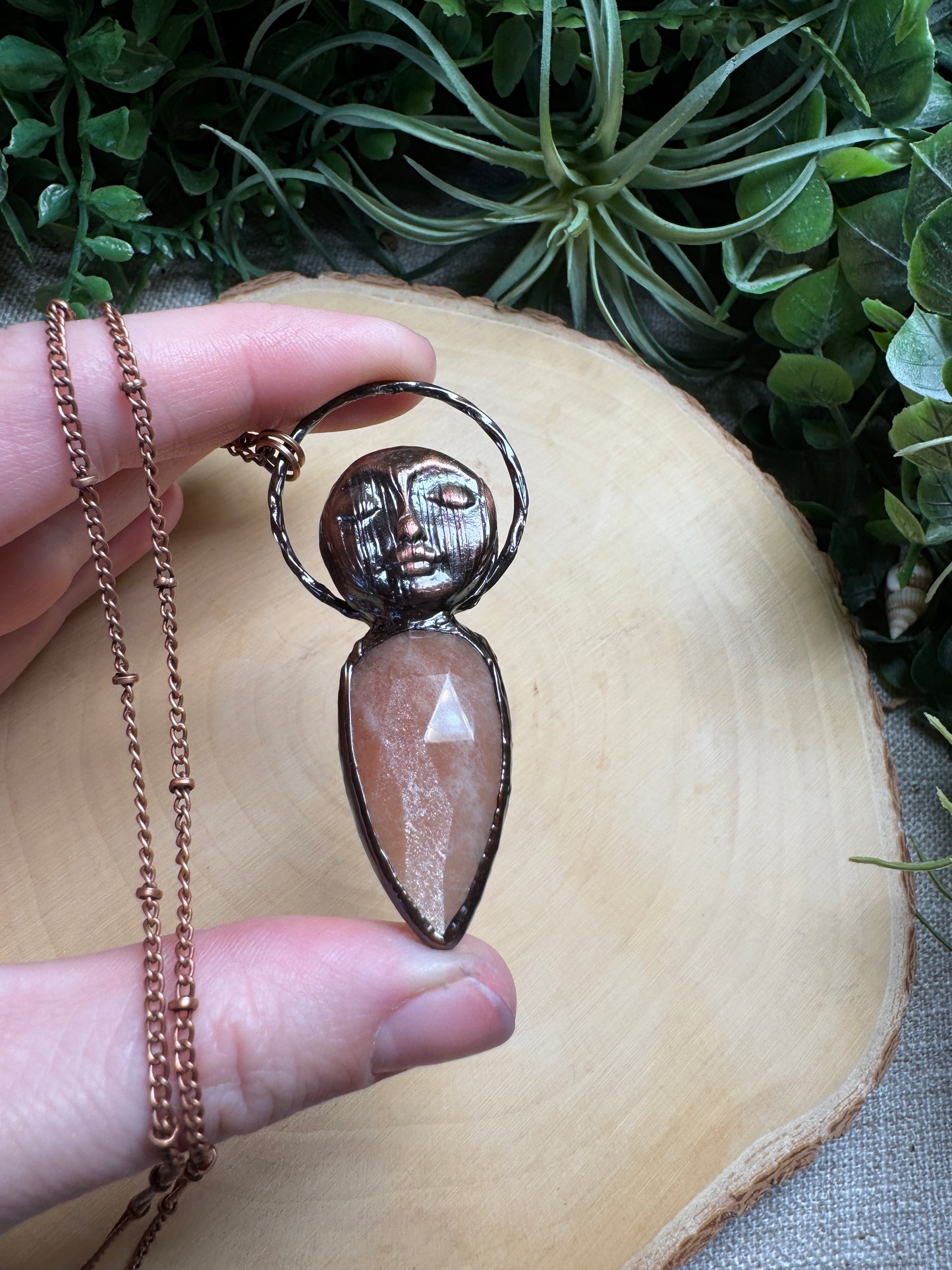 Emma- Peach Moonstone Goddess Necklace