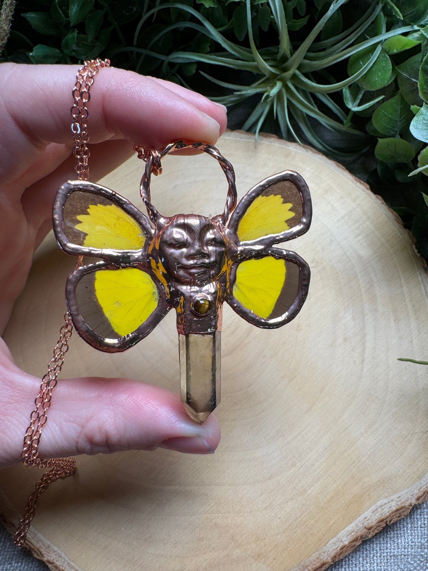 Isla- Tigers Eye, Quartz, and Butterfly Wing Necklace