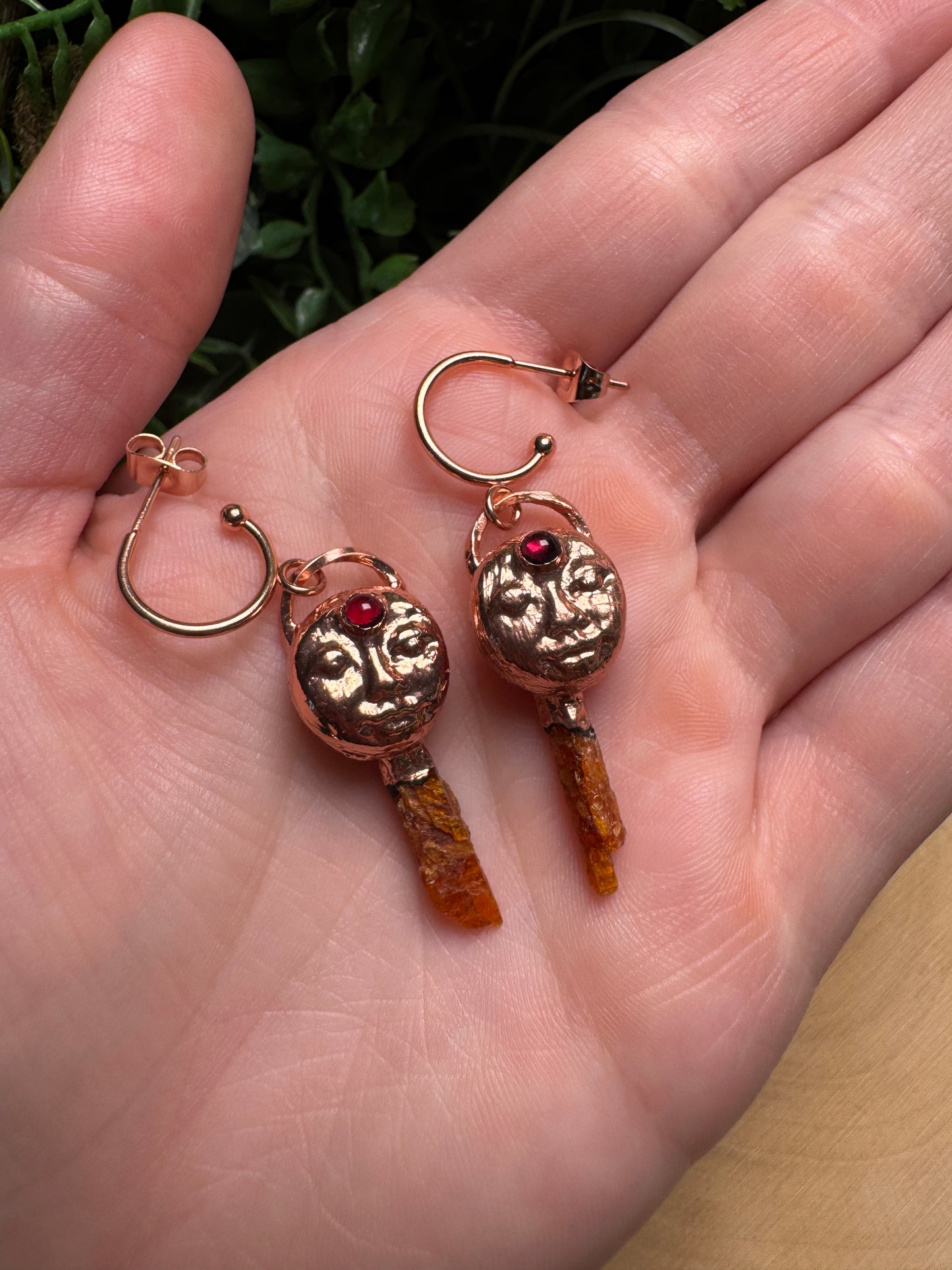 Lucy- Garnet and Orange Kyanite Goddess Earrings