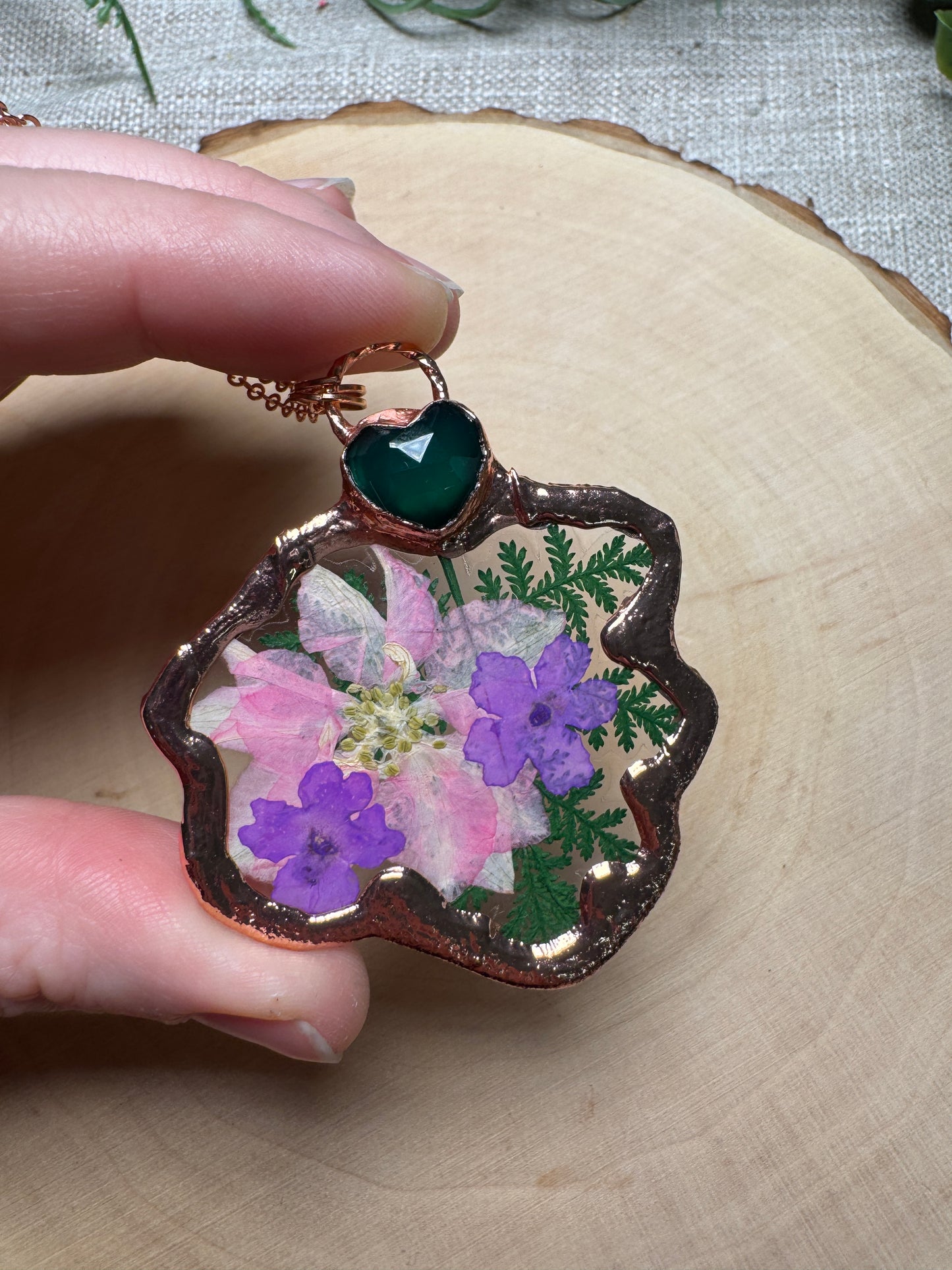 Starflower- Green Agate and Flower Necklace