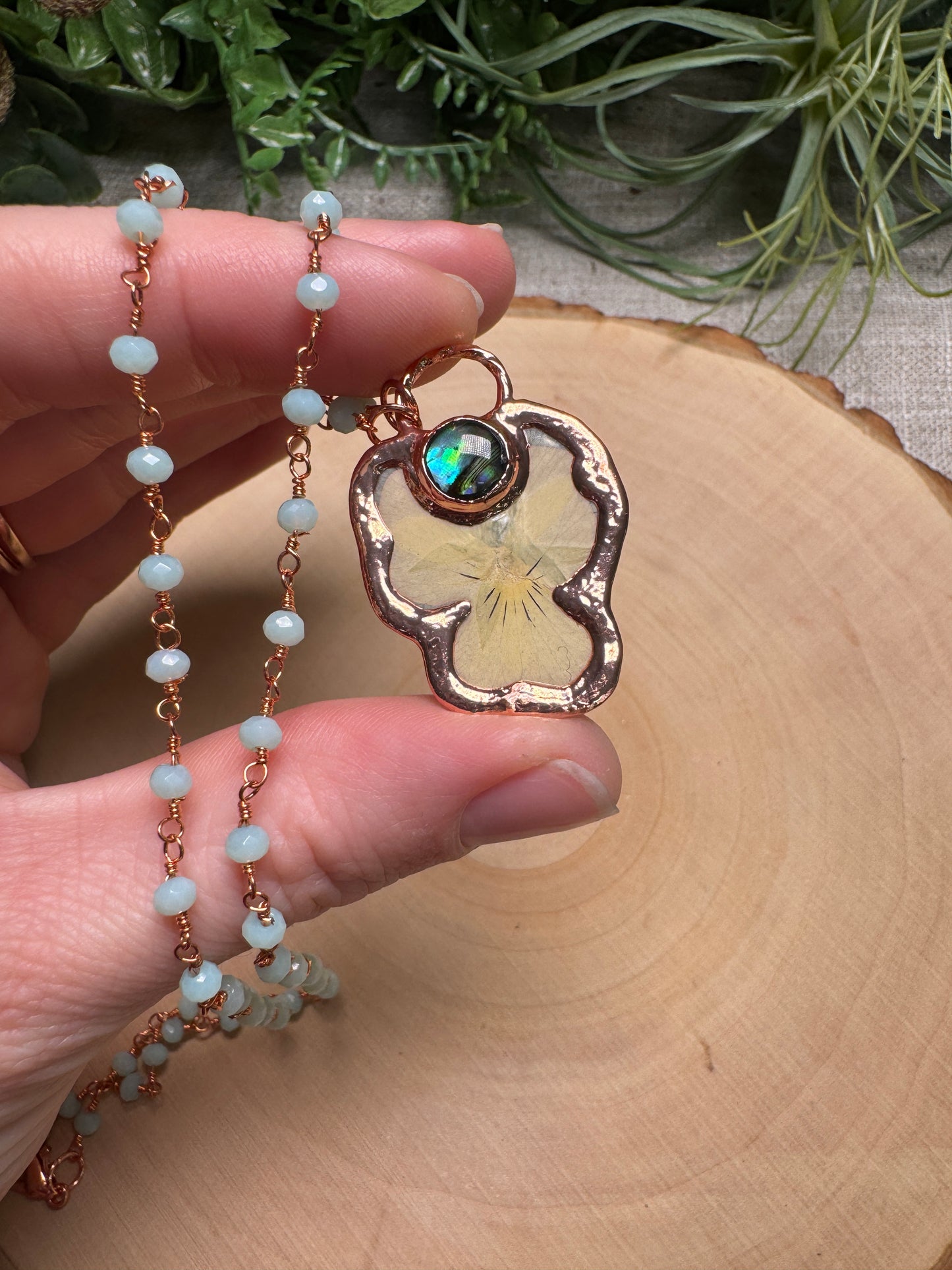 Aerilyn- Abalone Shell and Flower Necklace