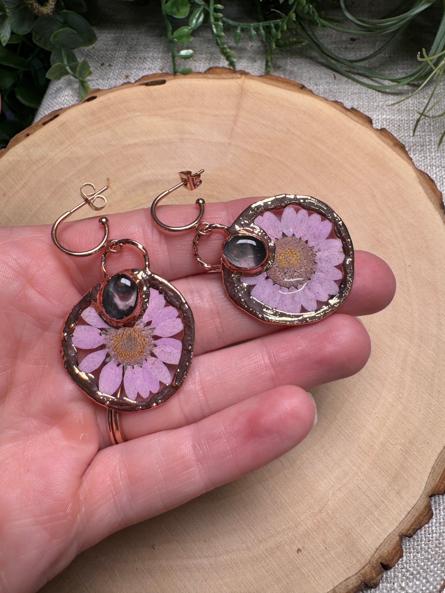 Seaphina- Rose Quartz and Flower Earrings