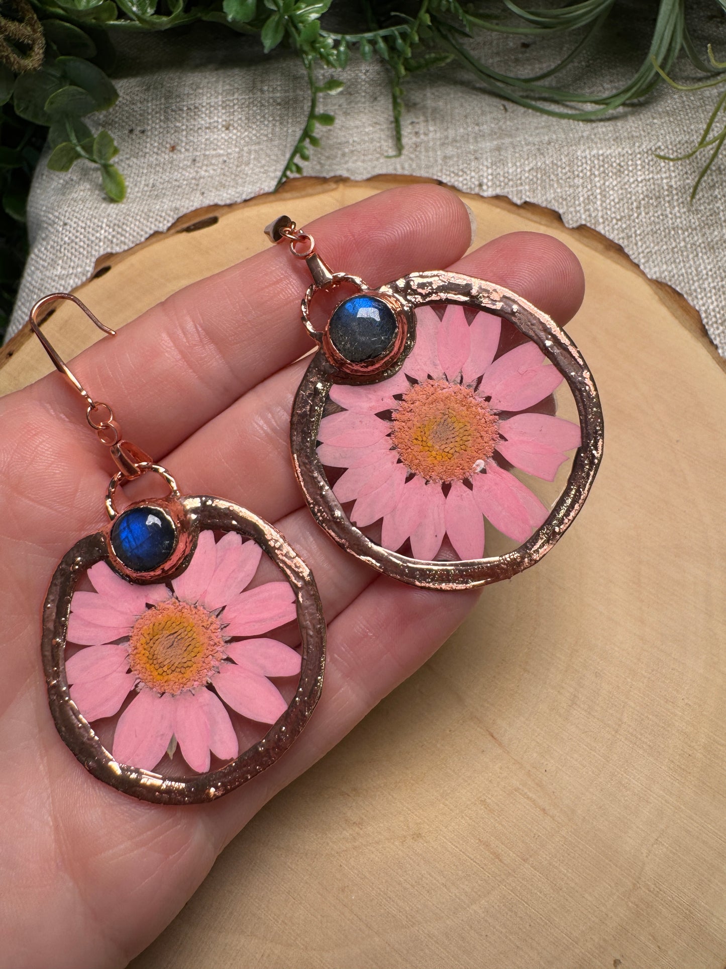Oceana- Labradorite and Flower Earrings