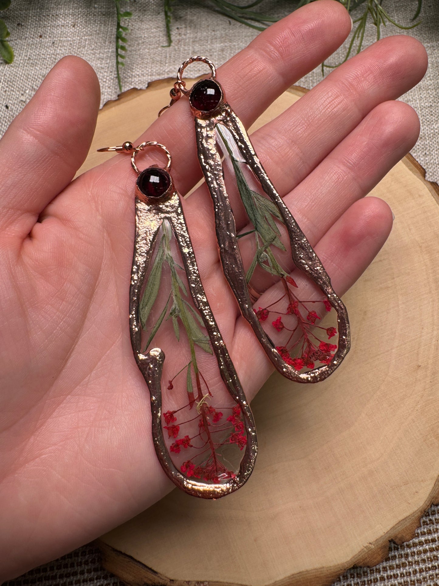 Fernwyn- Garnet and Flower Earrings