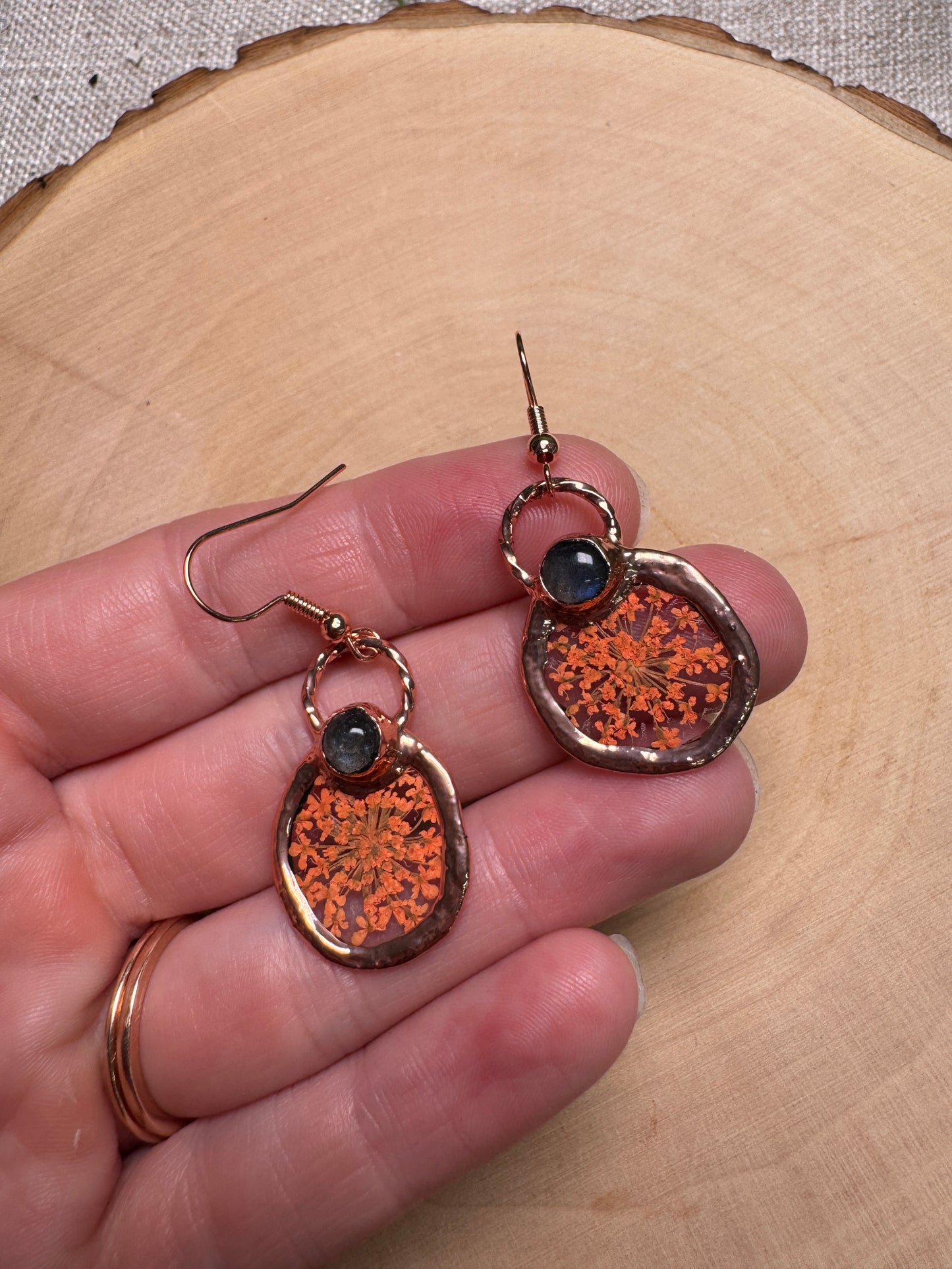 Mapleen- Labradorite and Flower Earrings