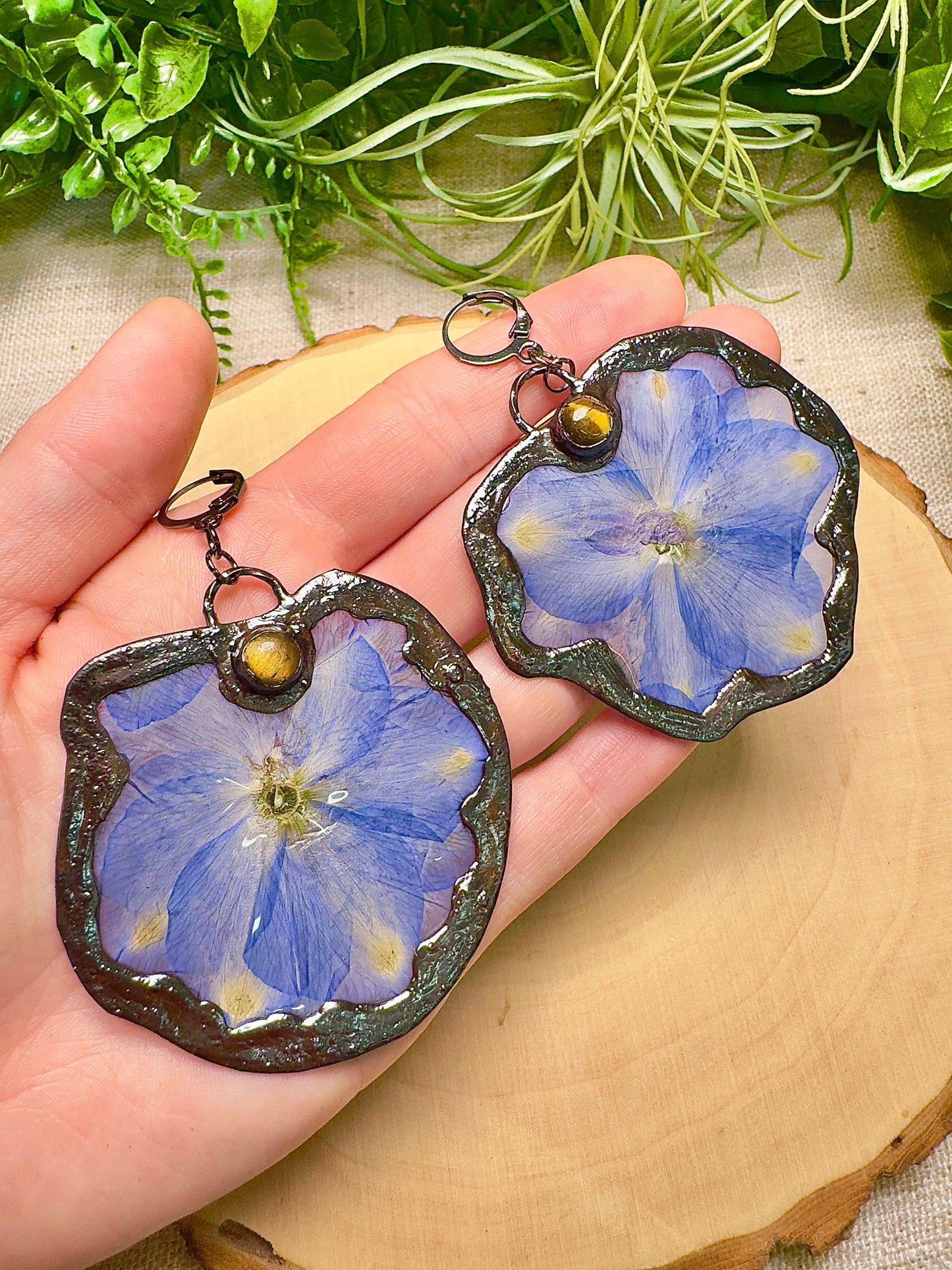 Elaris- Tigers Eye and Flower Earrings