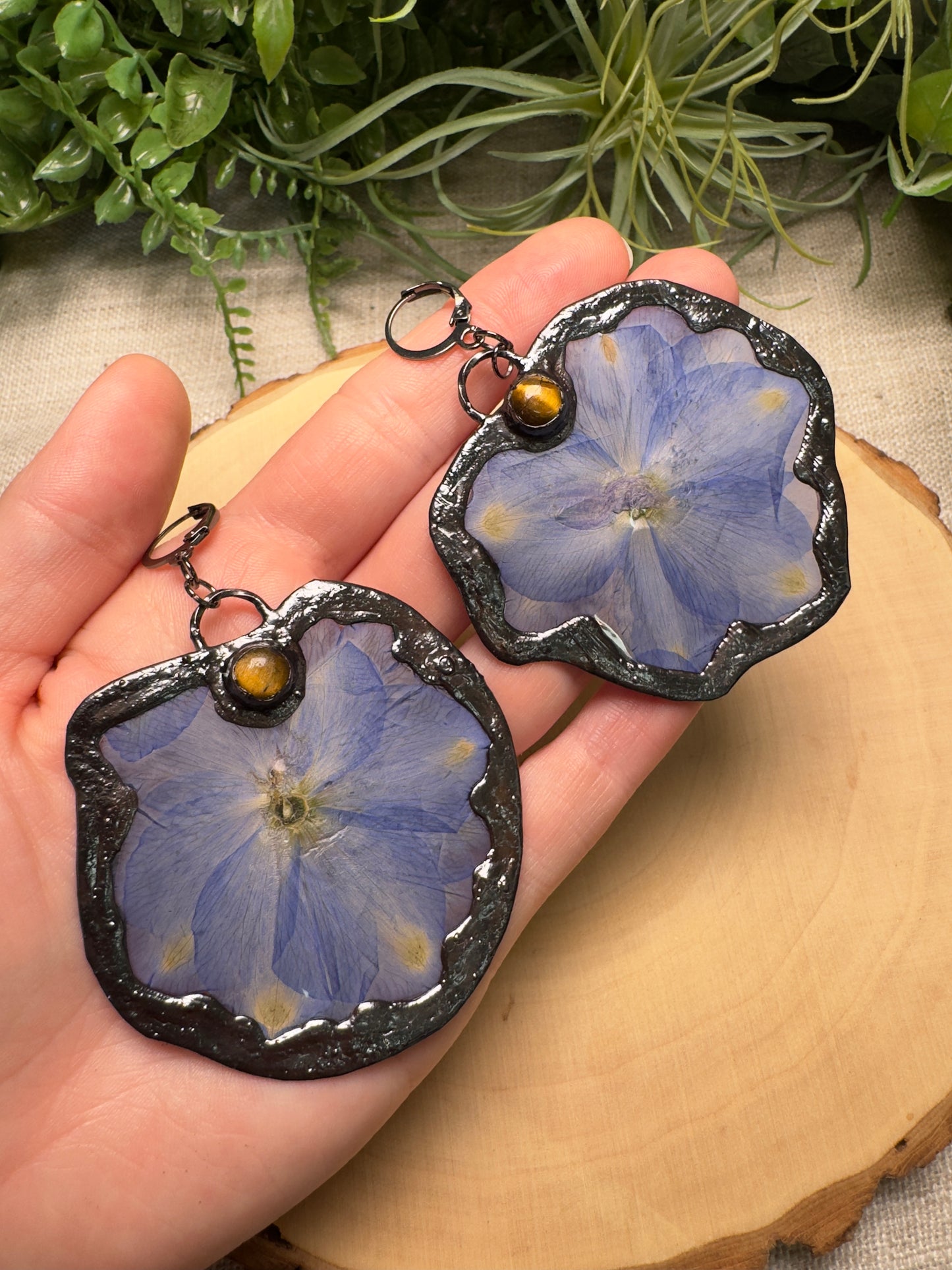 Elaris- Tigers Eye and Flower Earrings