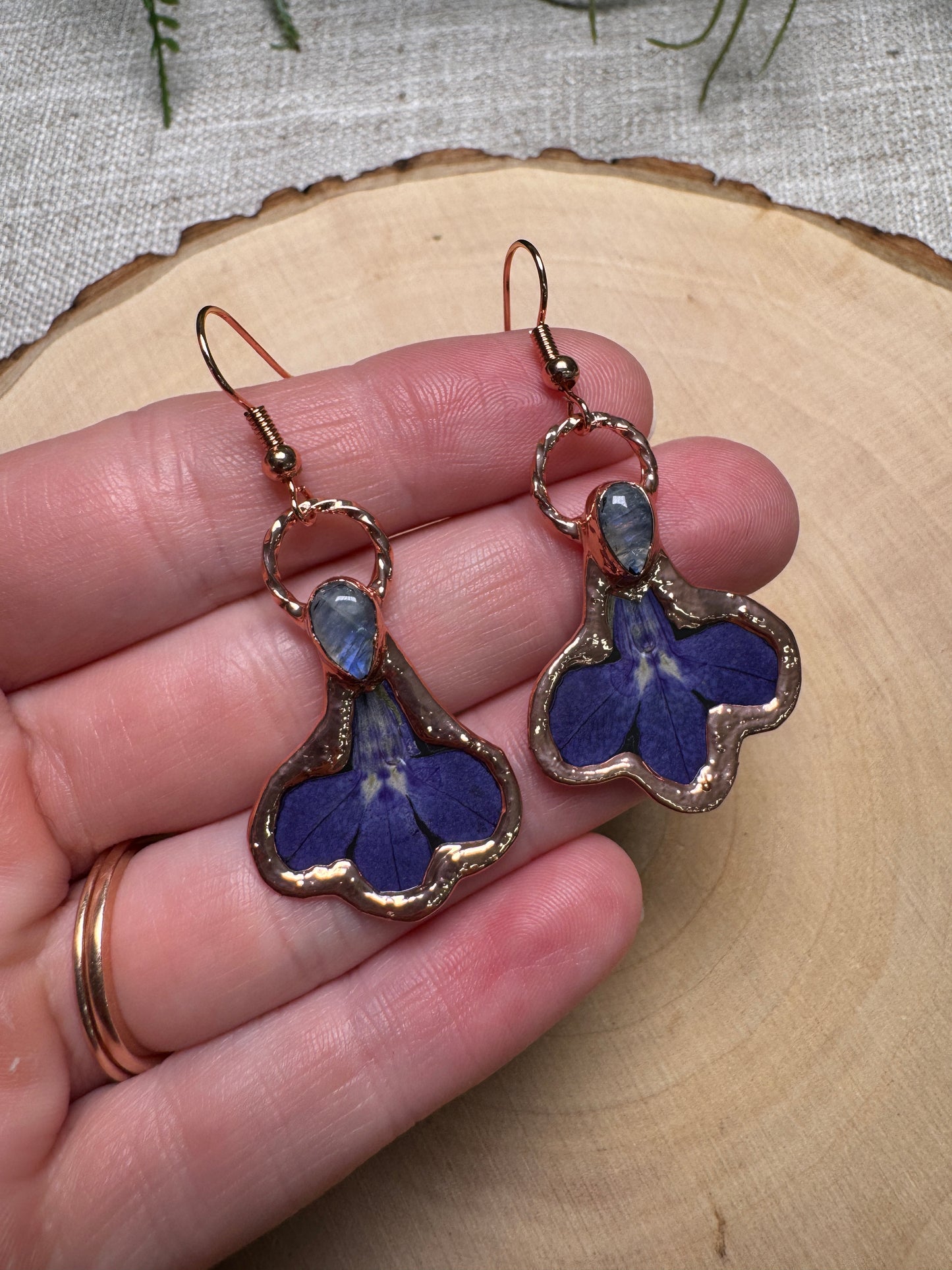 Violetwyn- Moonstone and Flower Earrings