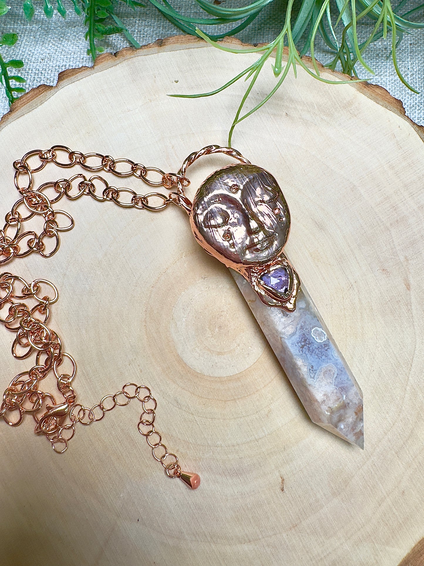 Sarina- Flower Agate and Amethyst Goddess Necklace