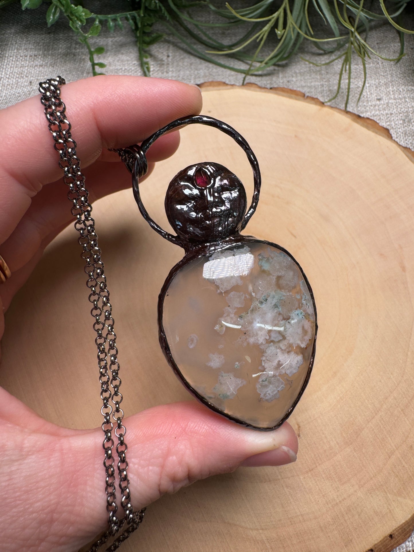 Amanda- Garnet and Flower Agate Goddess Necklace