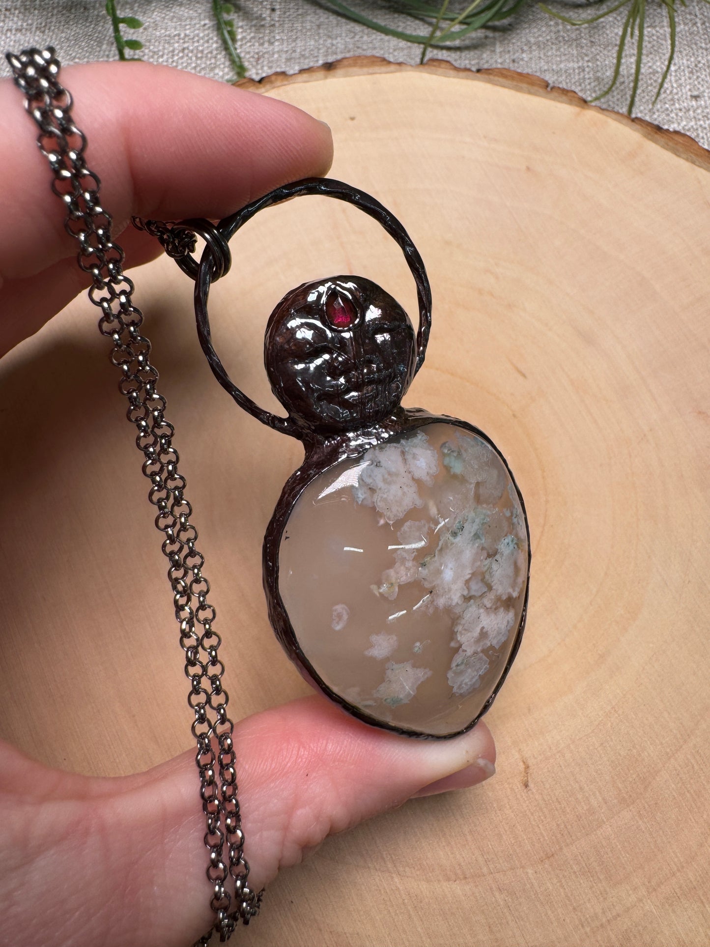 Amanda- Garnet and Flower Agate Goddess Necklace