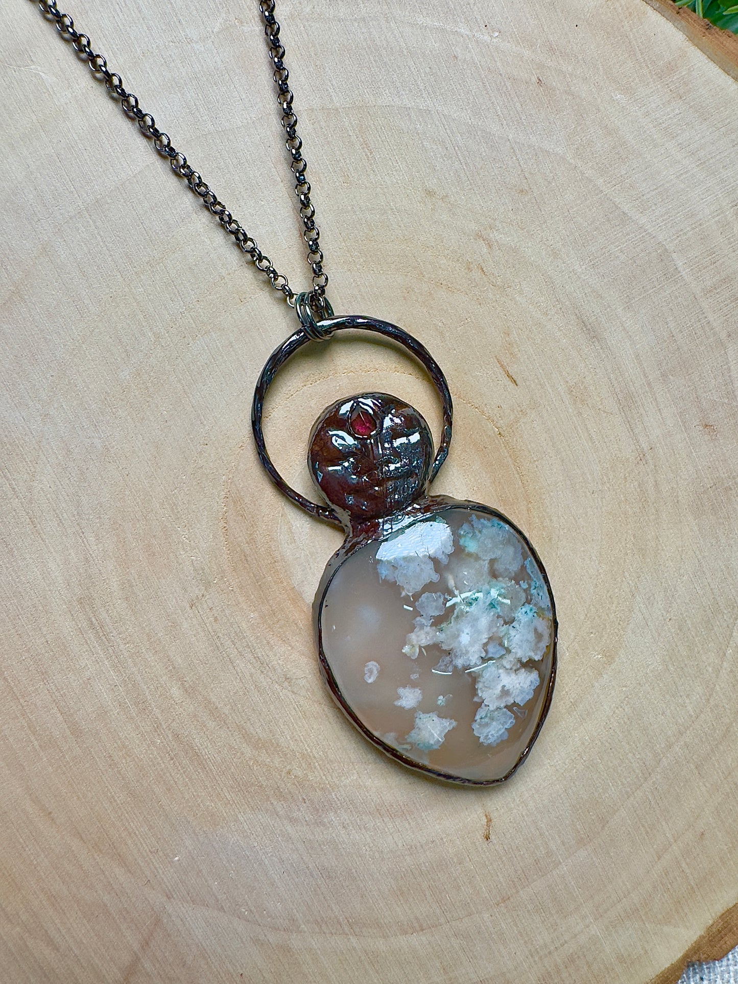 Amanda- Garnet and Flower Agate Goddess Necklace
