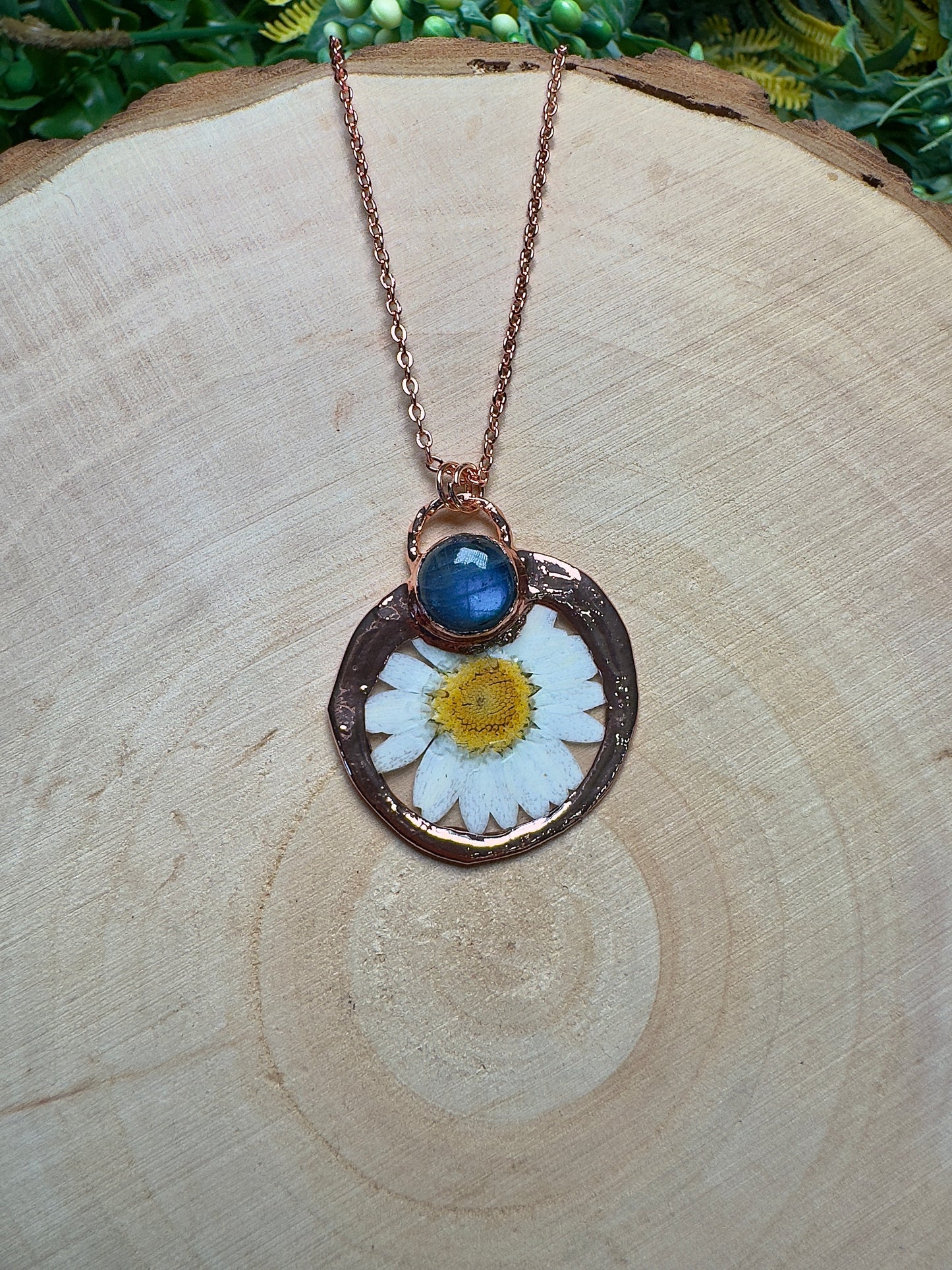 Peonella- Labradorite and Flower Necklace