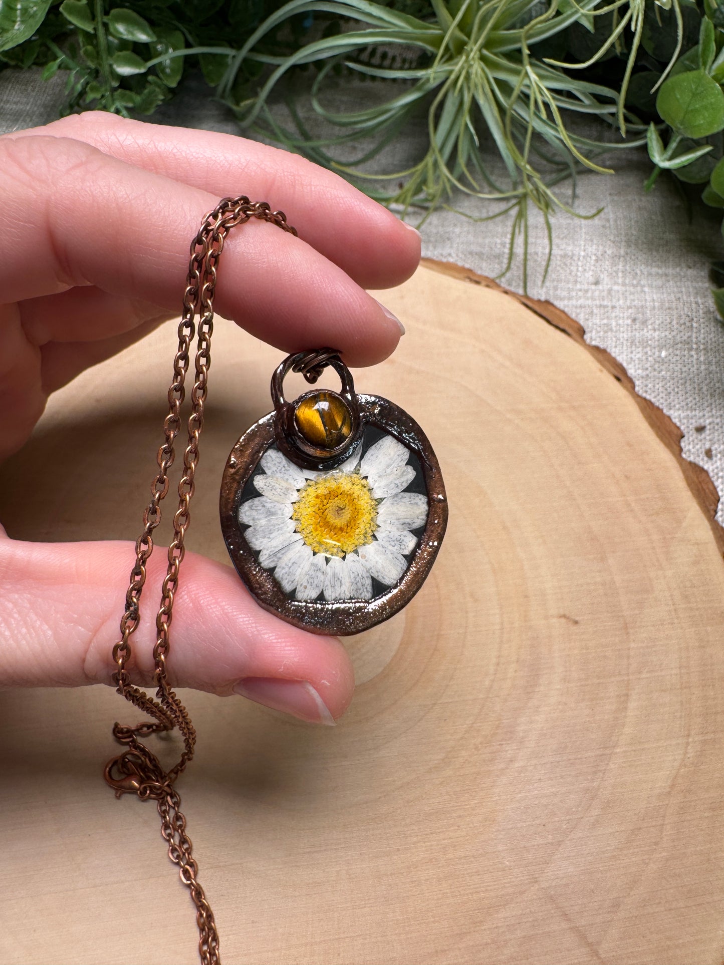 Jinxalyn- Tigers Eye and Flower Necklace