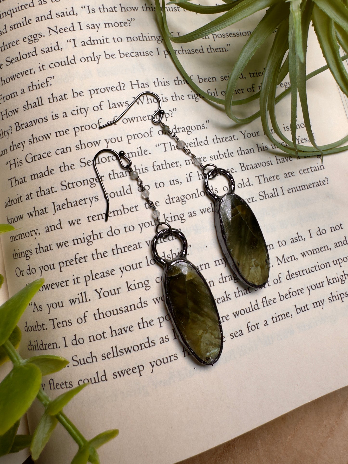 Serpentine and Quartz Dangle Earrings