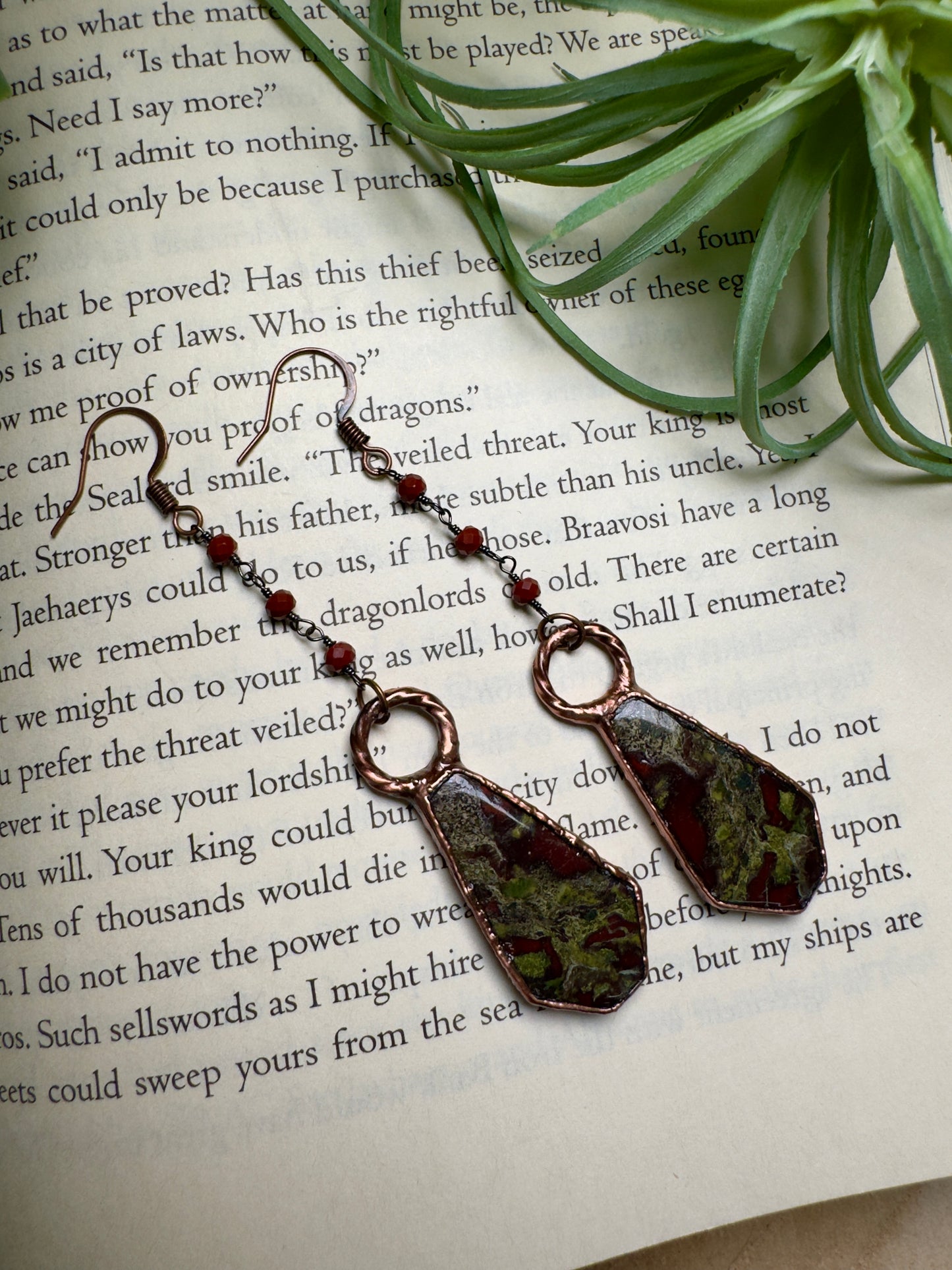 Dragon Blood Jasper and Agate Dangle Earrings