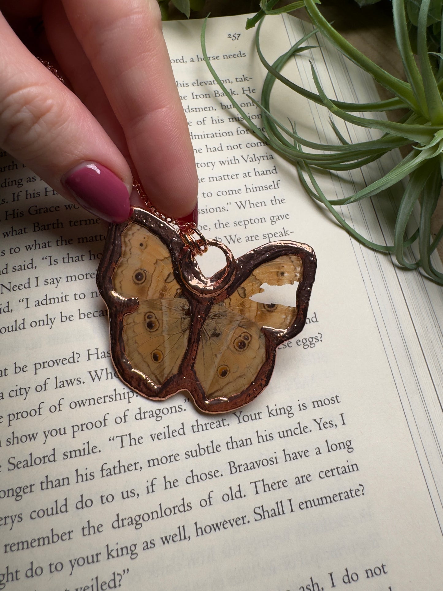 Moonstone Moon and Butterfly Wing Statement Necklace