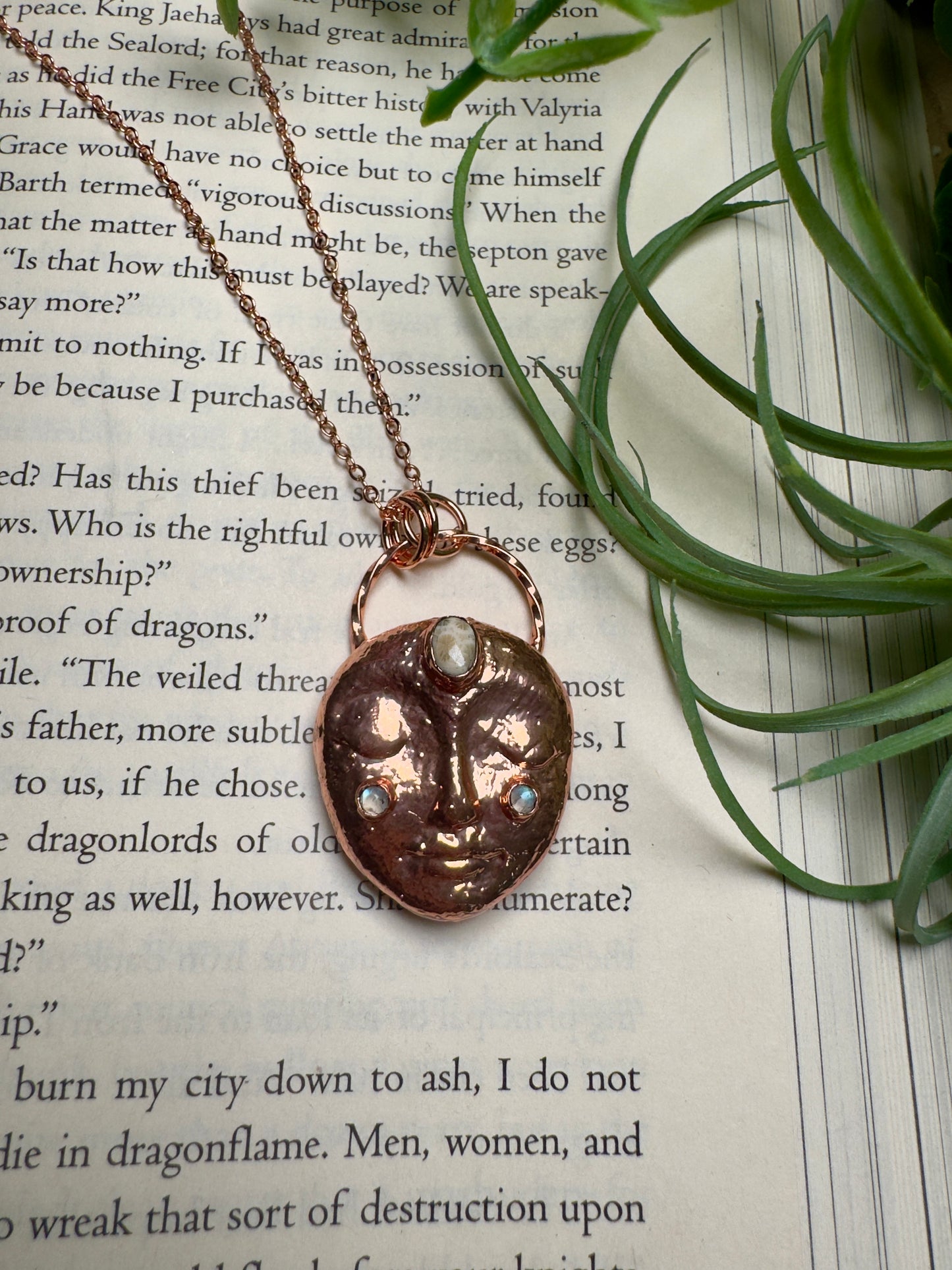 Fossilized Coral and Moonstone Goddess Necklace