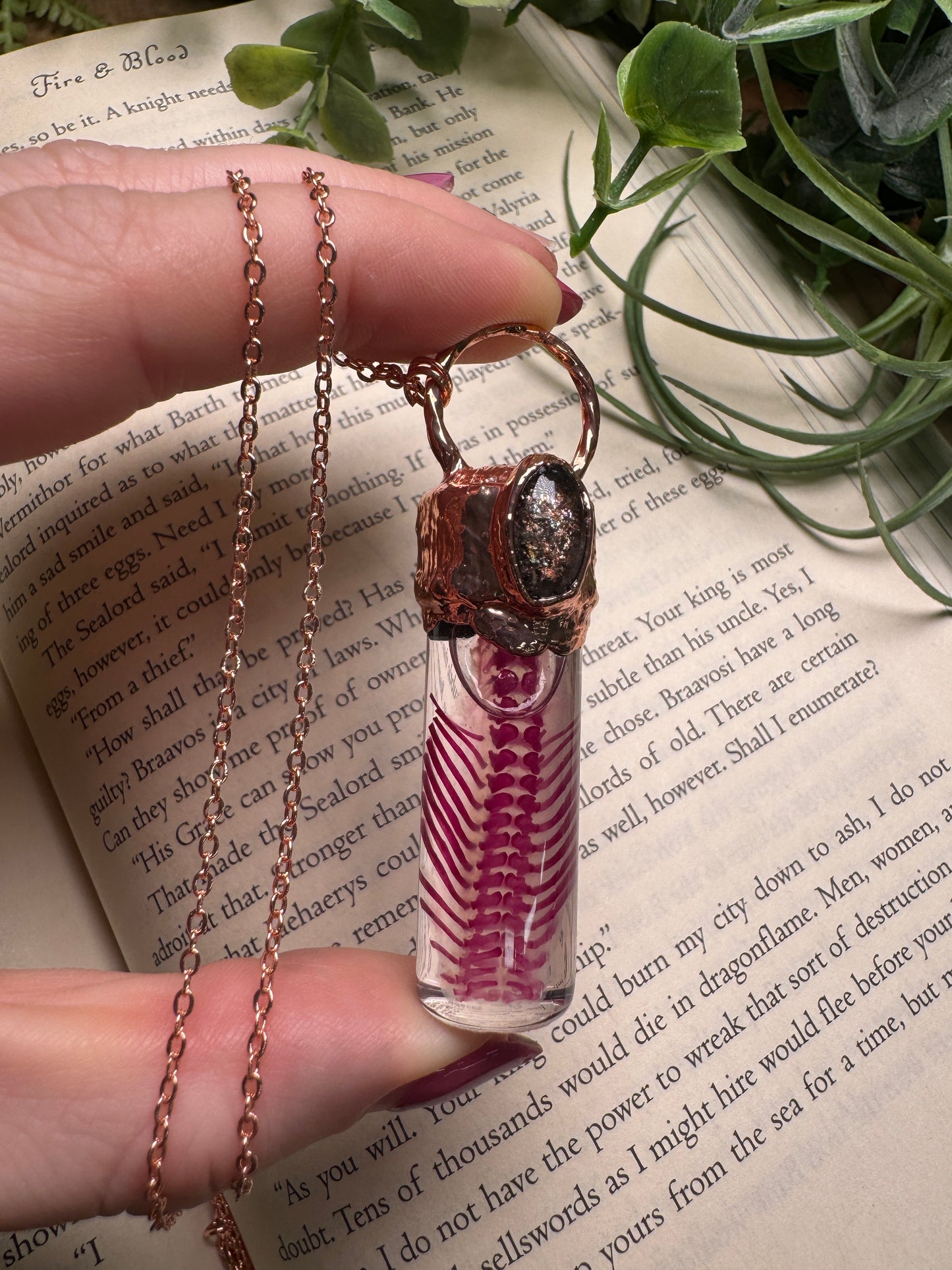 Diaphonized Rat Ribs Wet Specimen with Sunstone Necklace