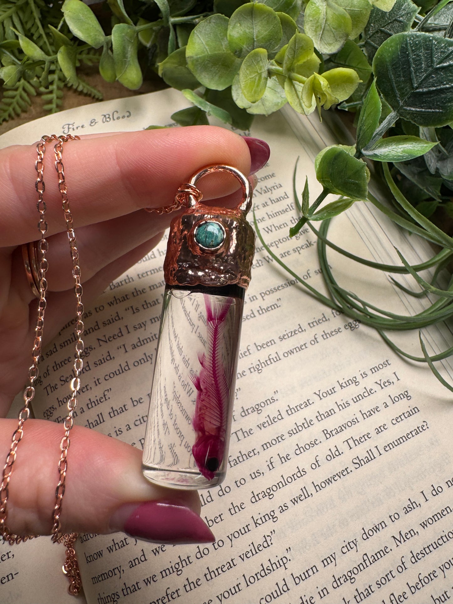 Diaphonized Minnow Wet Specimen with Turquoise Necklace
