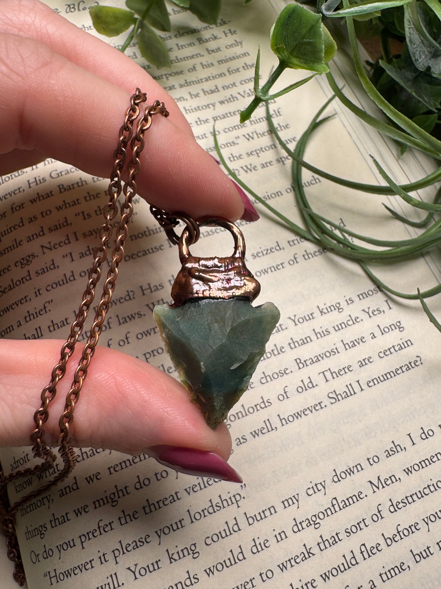 Green Agate Arrowhead Necklace