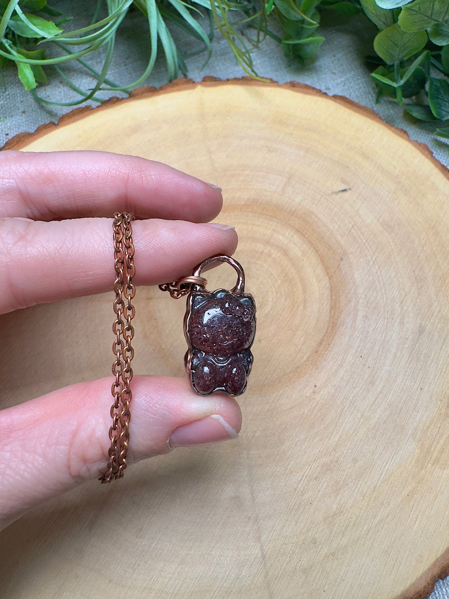 Strawberry Quartz Hello Kitty Necklace