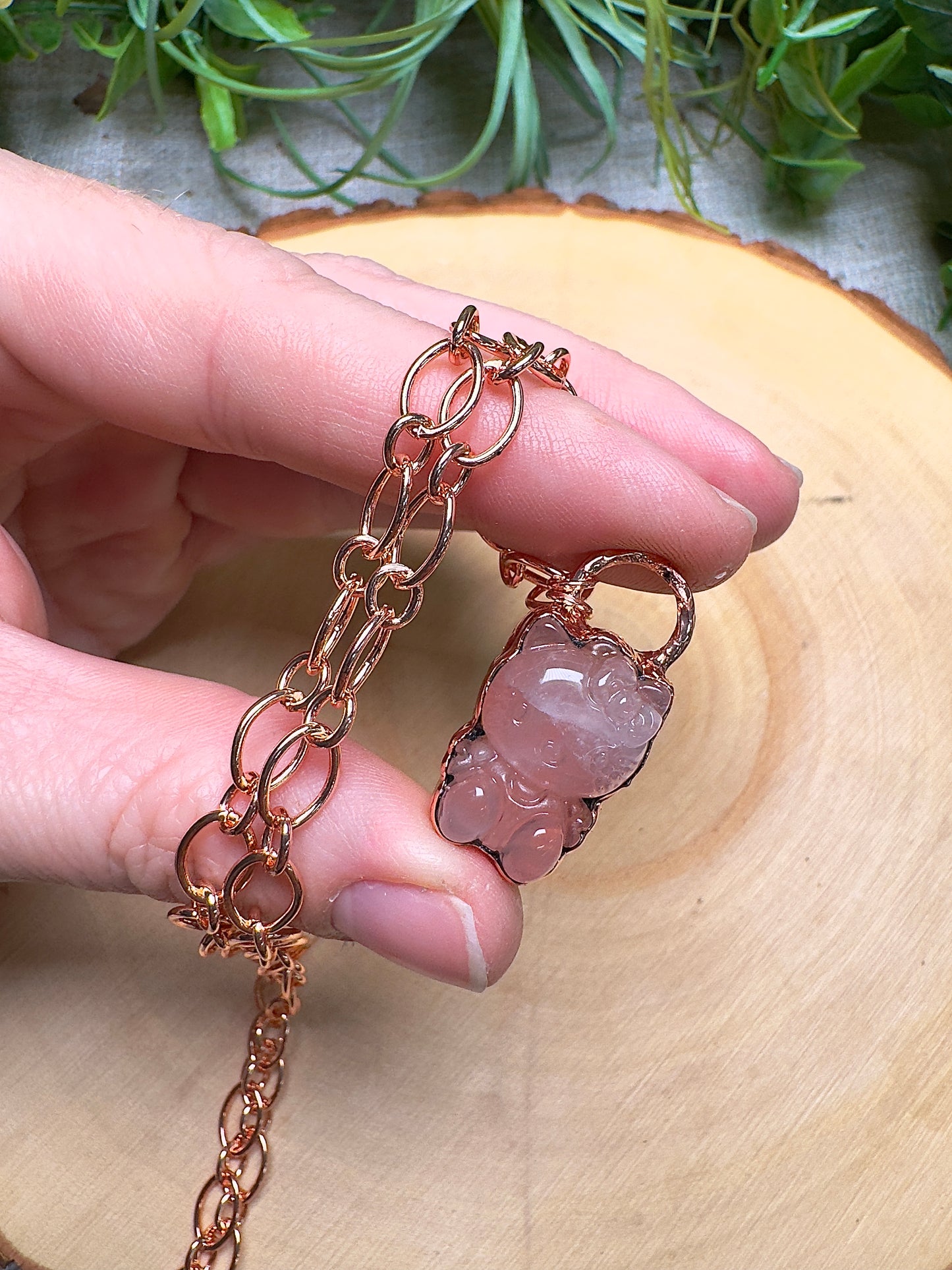 Rose Quartz Hello Kitty Necklace