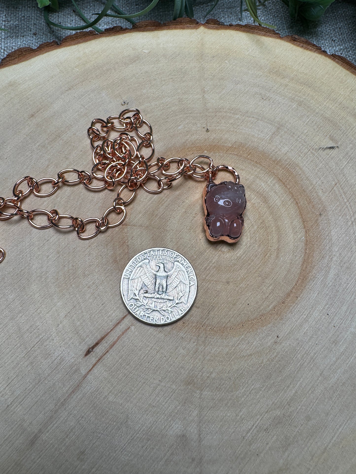 Rose Quartz Hello Kitty Necklace