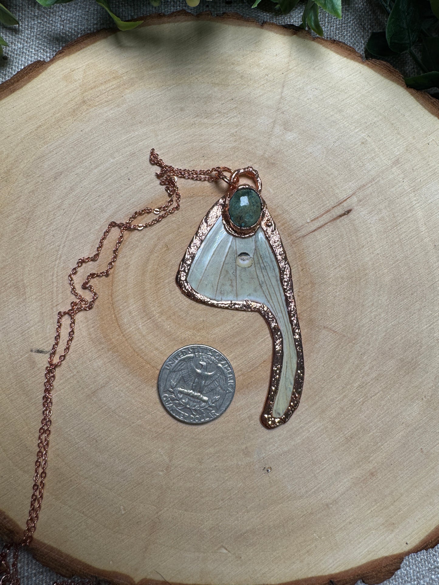 Luna Moth Wing and Turquoise Necklace