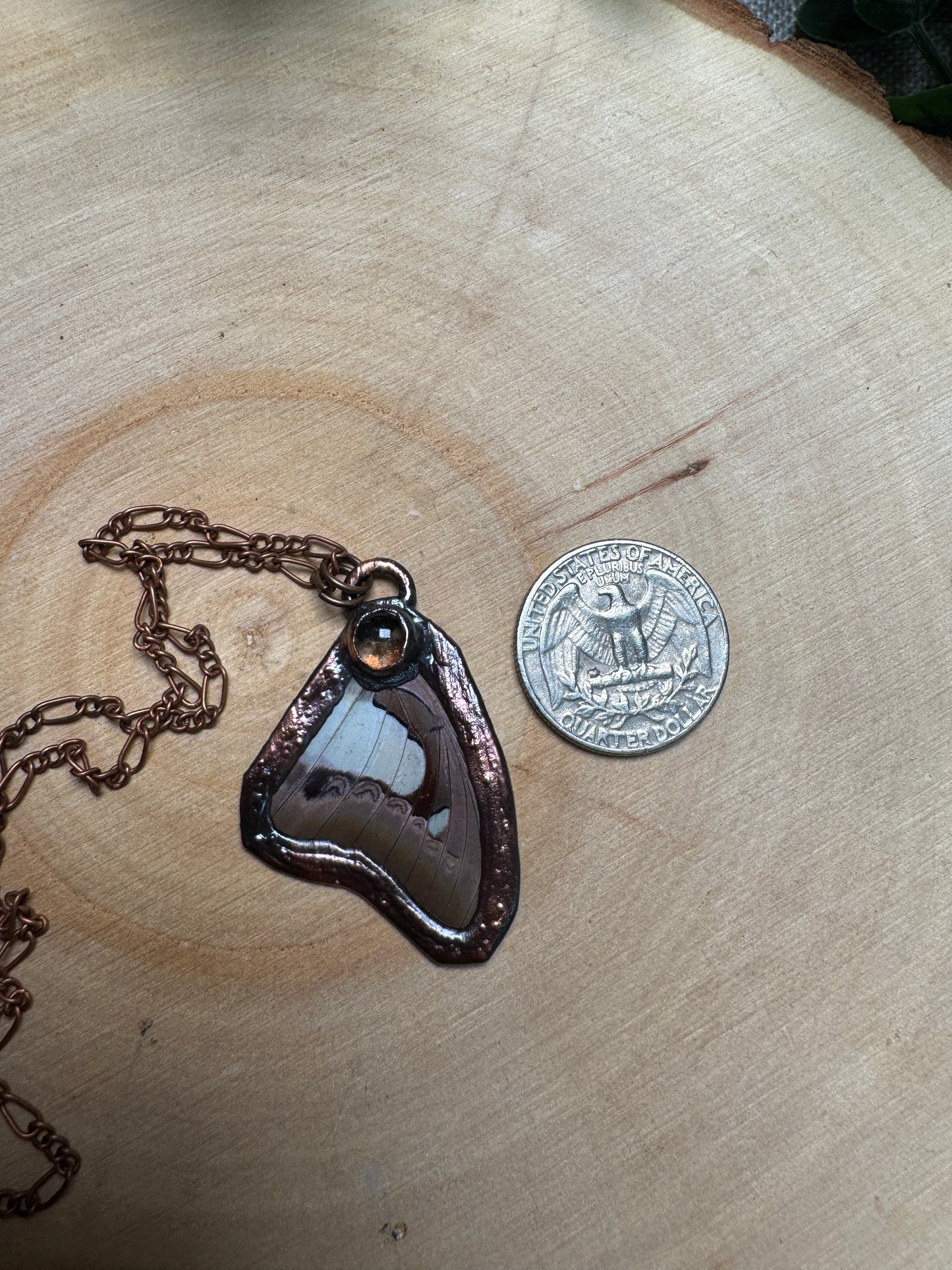 Butterfly Wing and Smoky Quartz Necklace