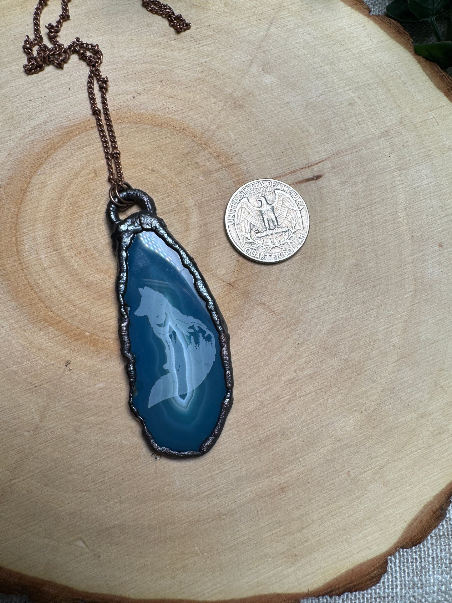 Fox Engraved Agate Slice Necklace