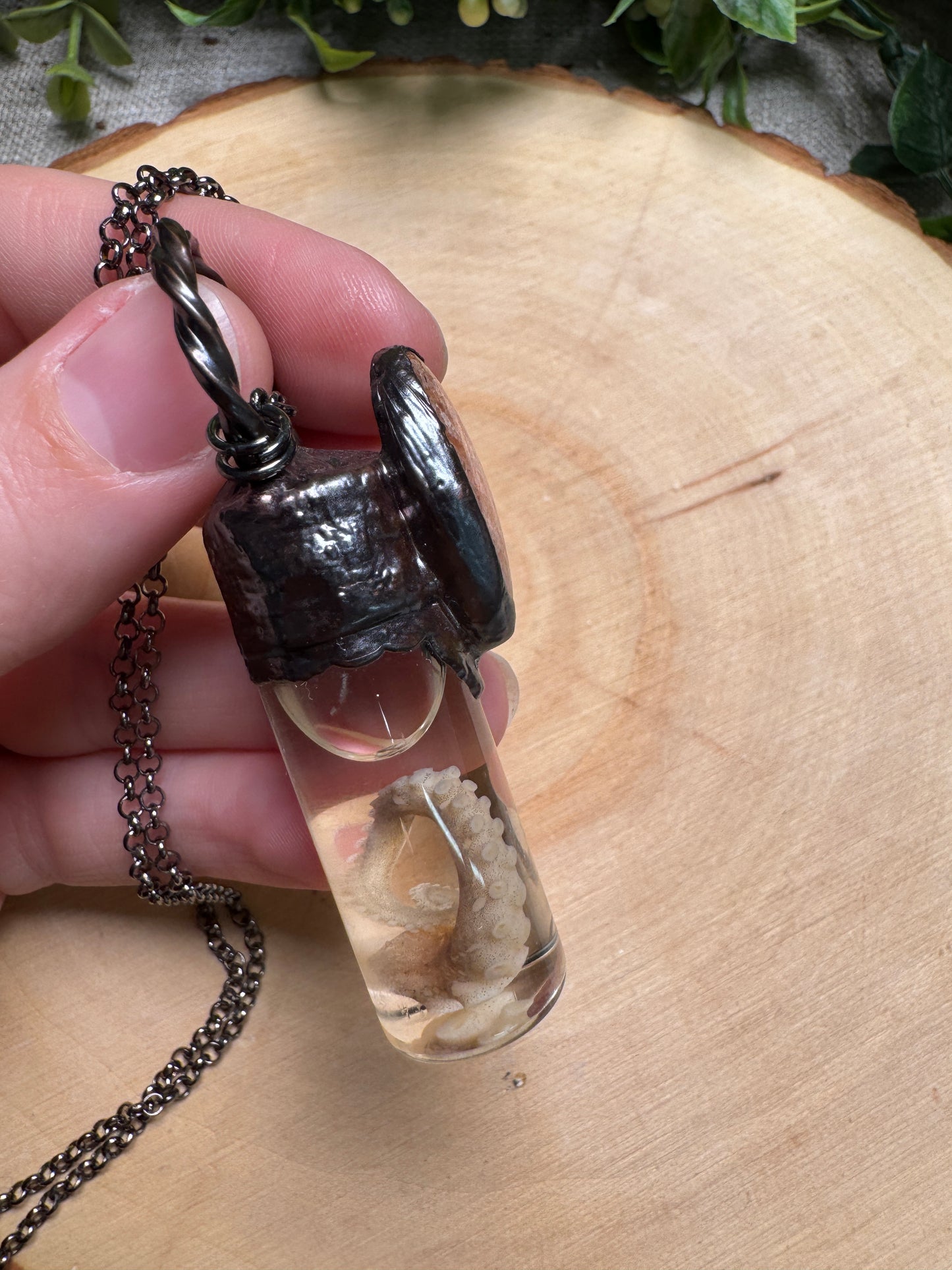 Octopus Tentacle Wet Specimen and Sunstone Necklace