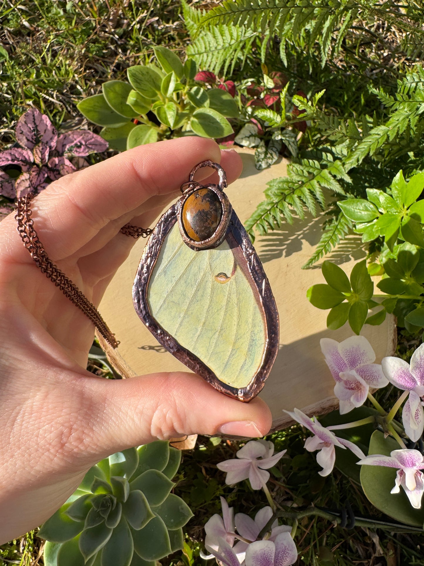 Natural Turquoise and Luna Moth Wing Necklace