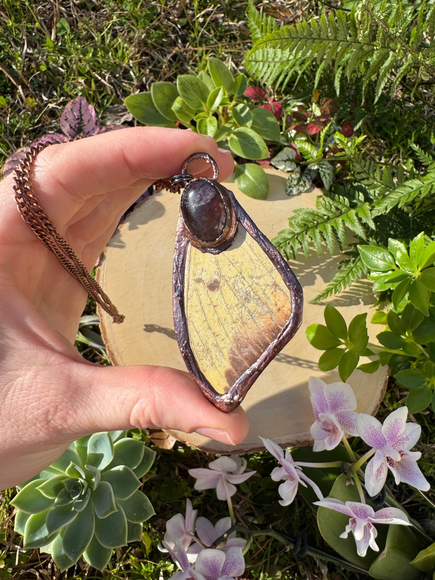 Fluorite and Imperial Moth Wing Necklace