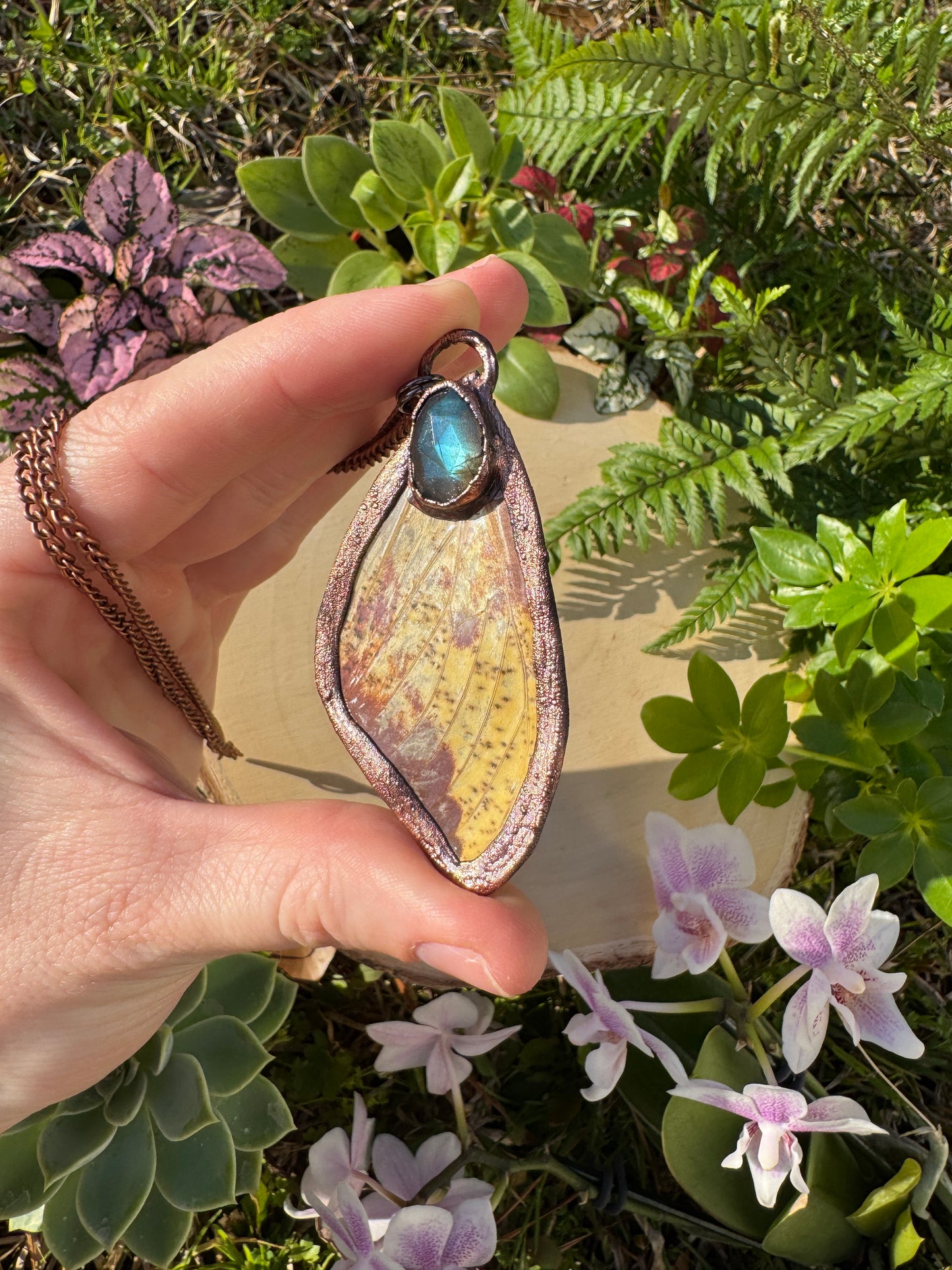 Labradorite and Imperial Moth Wing Necklace