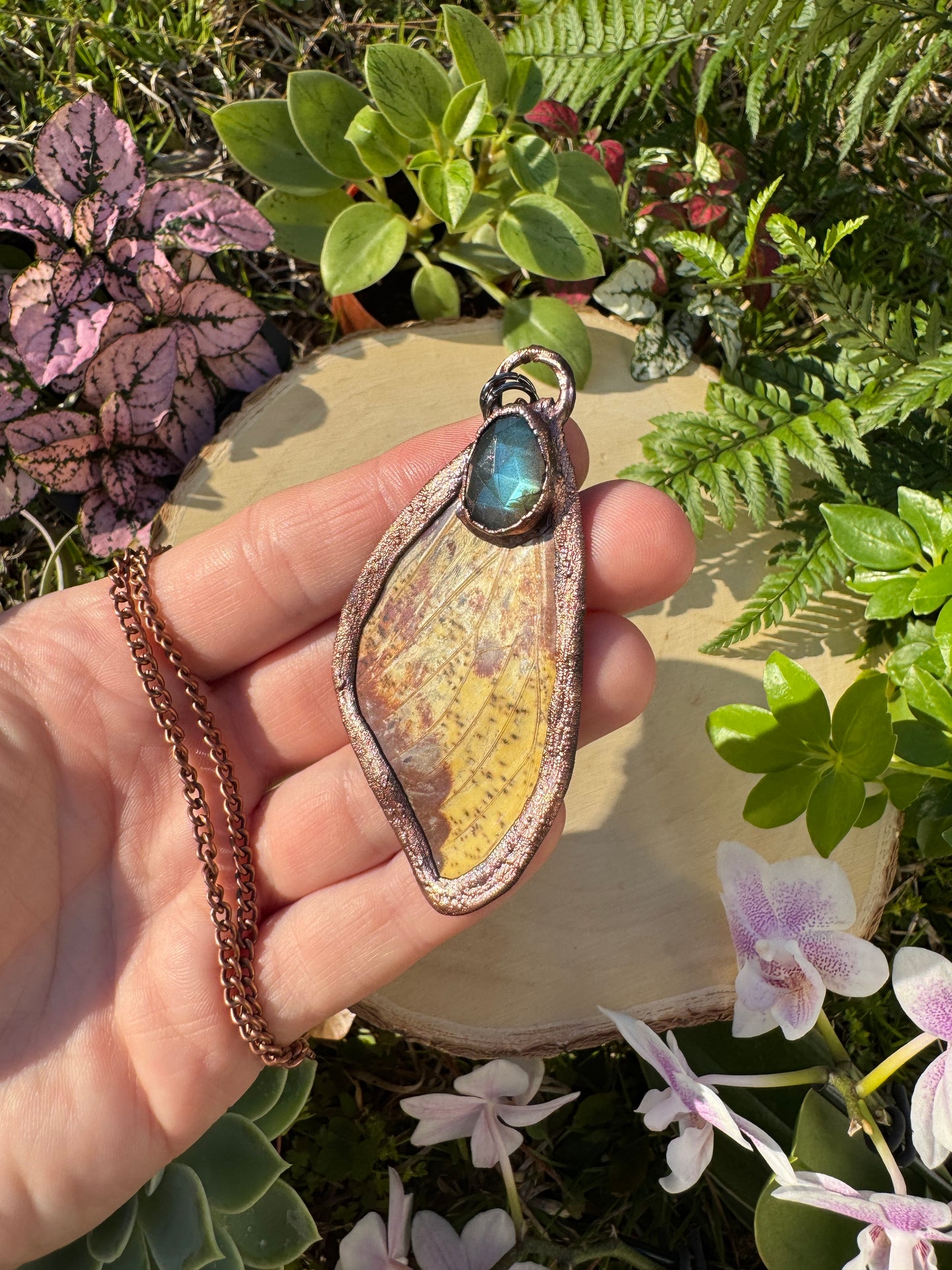 Labradorite and Imperial Moth Wing Necklace
