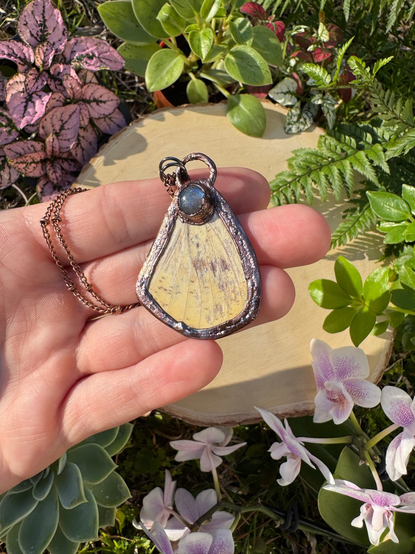 Labradorite and Imperial Moth Wing Necklace