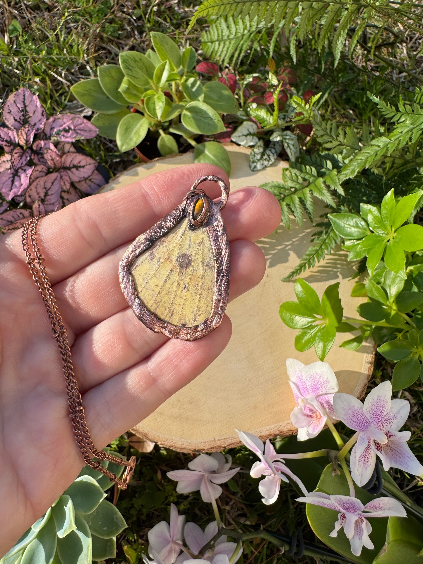 Tigers Eye and Imperial Moth Wing Necklace