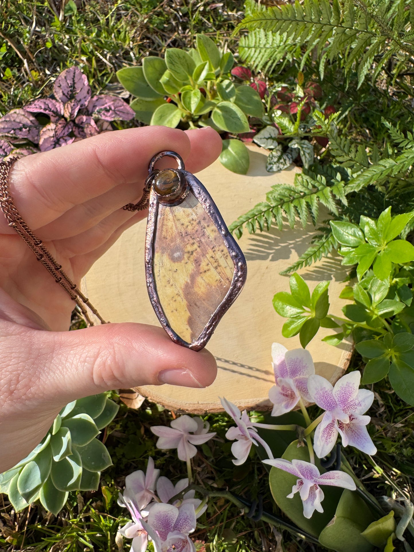 Tigers Eye and Imperial Moth Wing Necklace