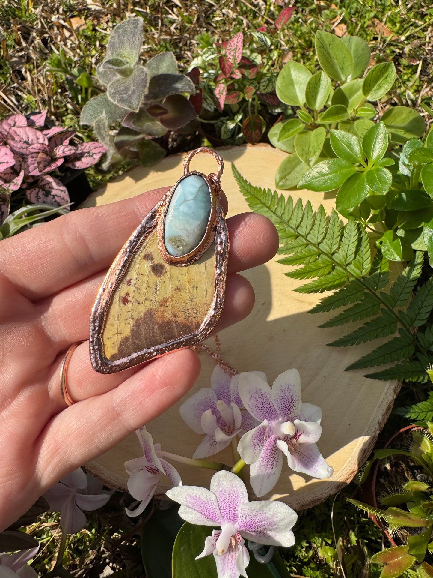 Larimar and Imperial Moth Wing Necklace