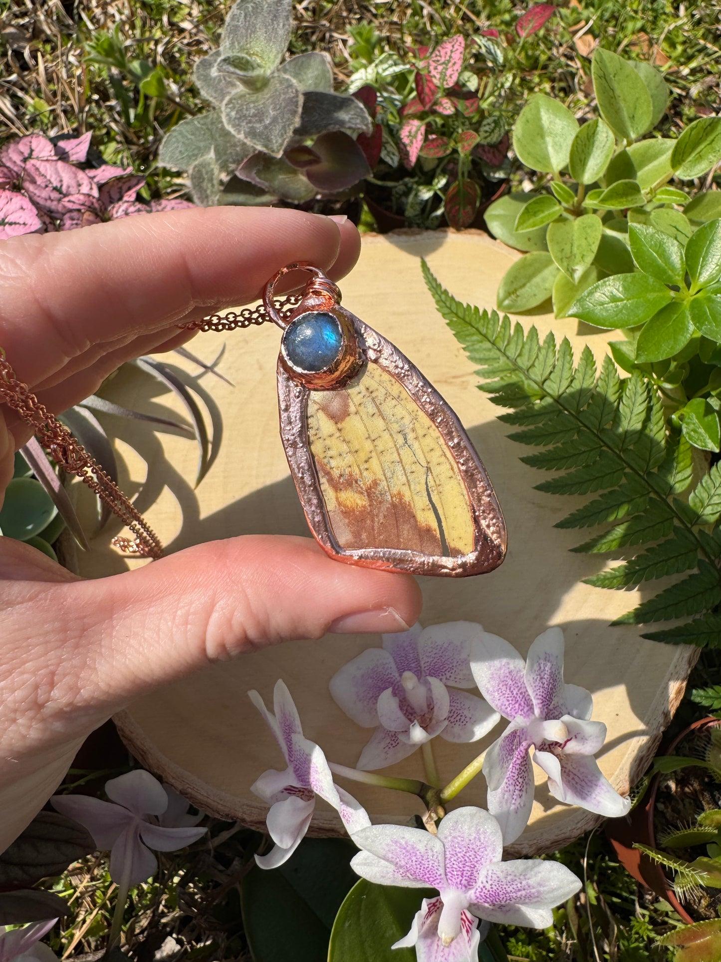 Labradorite and Imperial Moth Wing Necklace