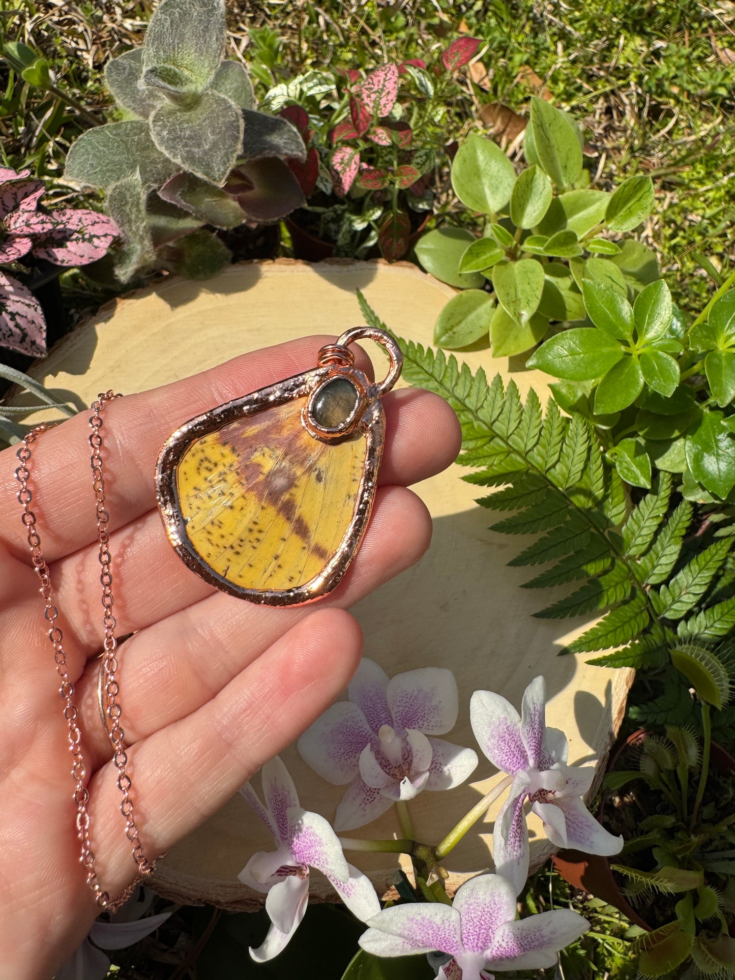 Labradorite and Imperial Moth Wing Necklace