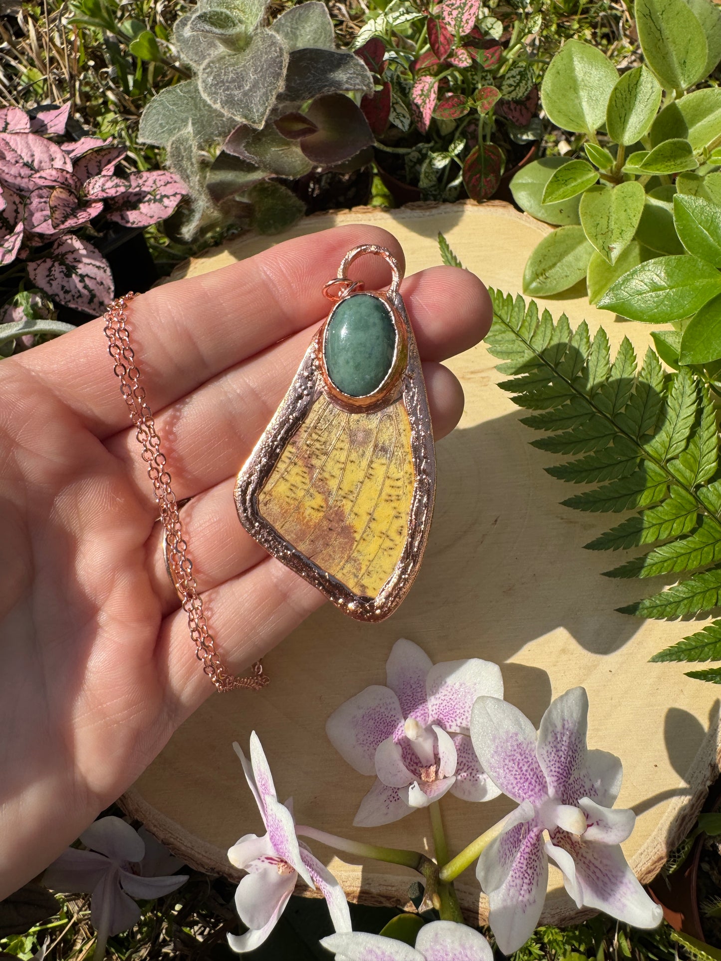 Ocean Jasper and Imperial Moth Wing Necklace