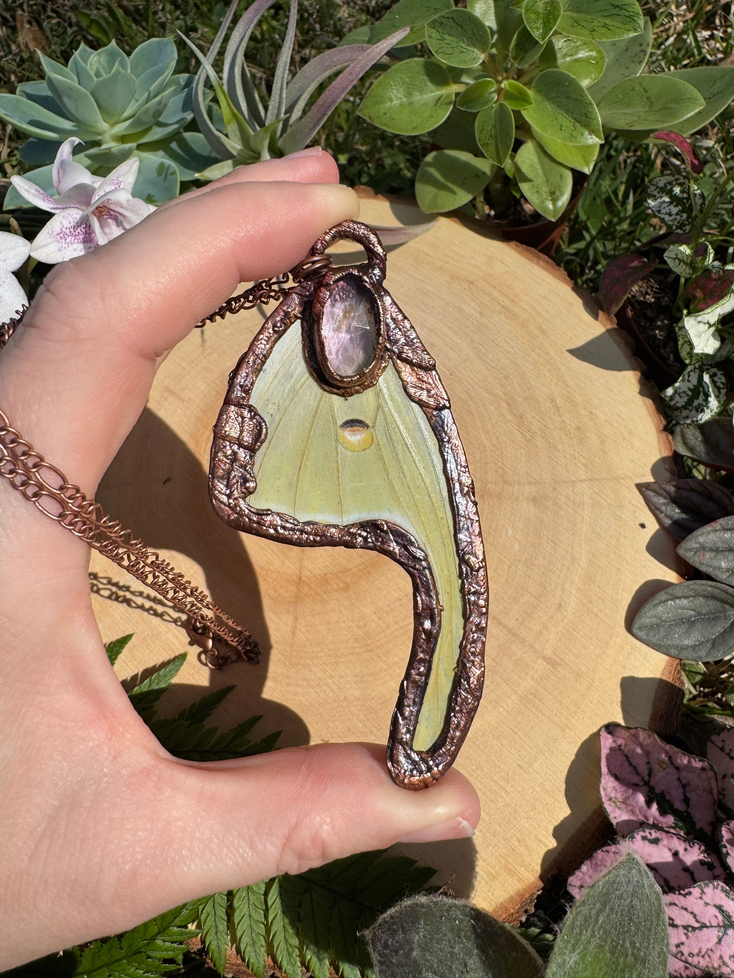 Amethyst Luna Moth Wing Necklace
